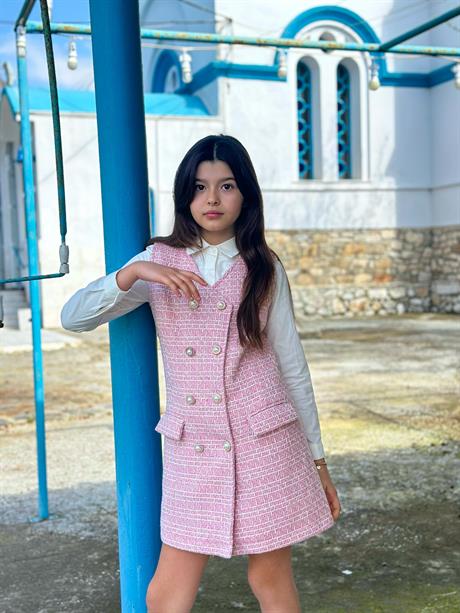 Yelek Jile Gömlek İkili Takım Pembe 8 Yaş