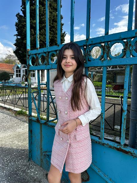 Yelek Jile Gömlek İkili Takım Pembe 8 Yaş