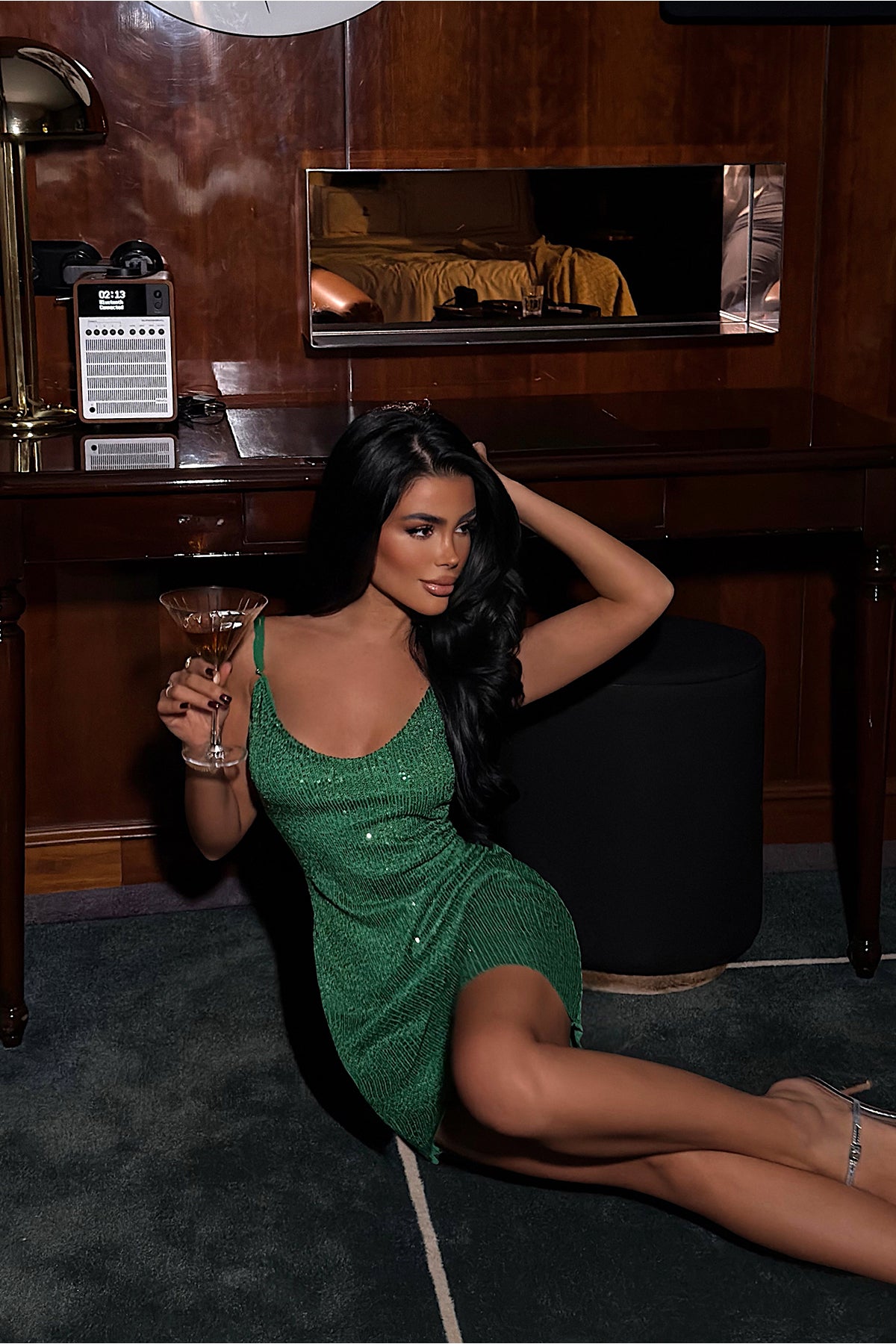 Yeşil Cozhy Mini Payetli Elbise ATE-3877