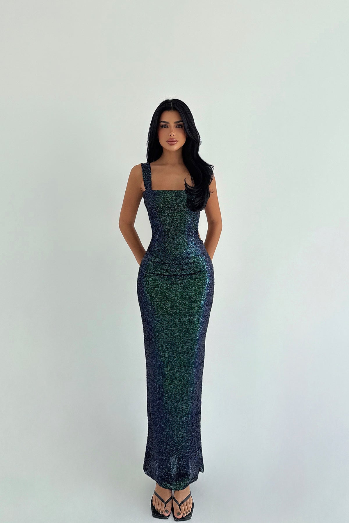 Yeşil Bera Payetli Elbise ATE-3630