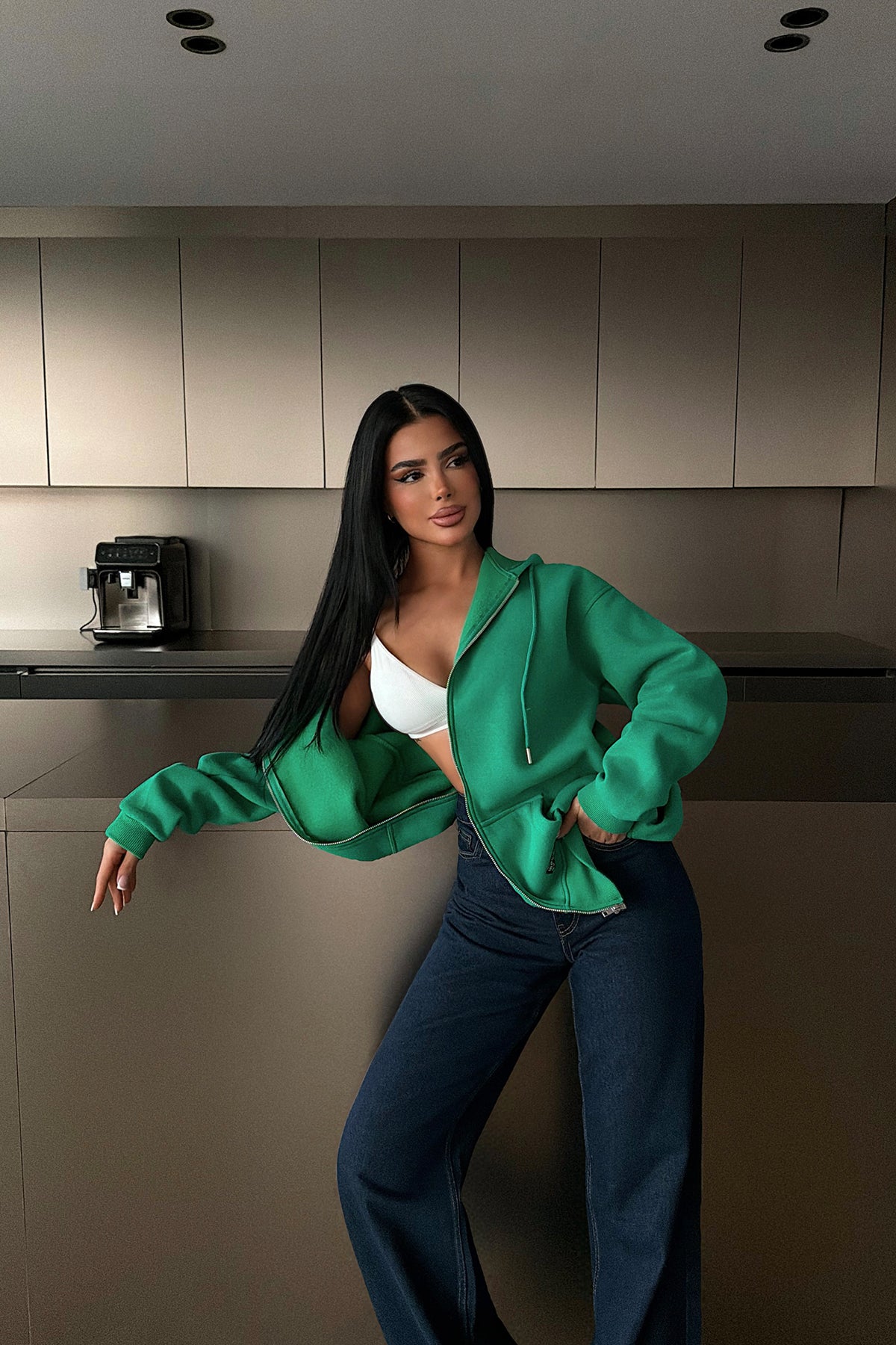 Yeşil Medias Kapüşonlu Hırka ATE-4866