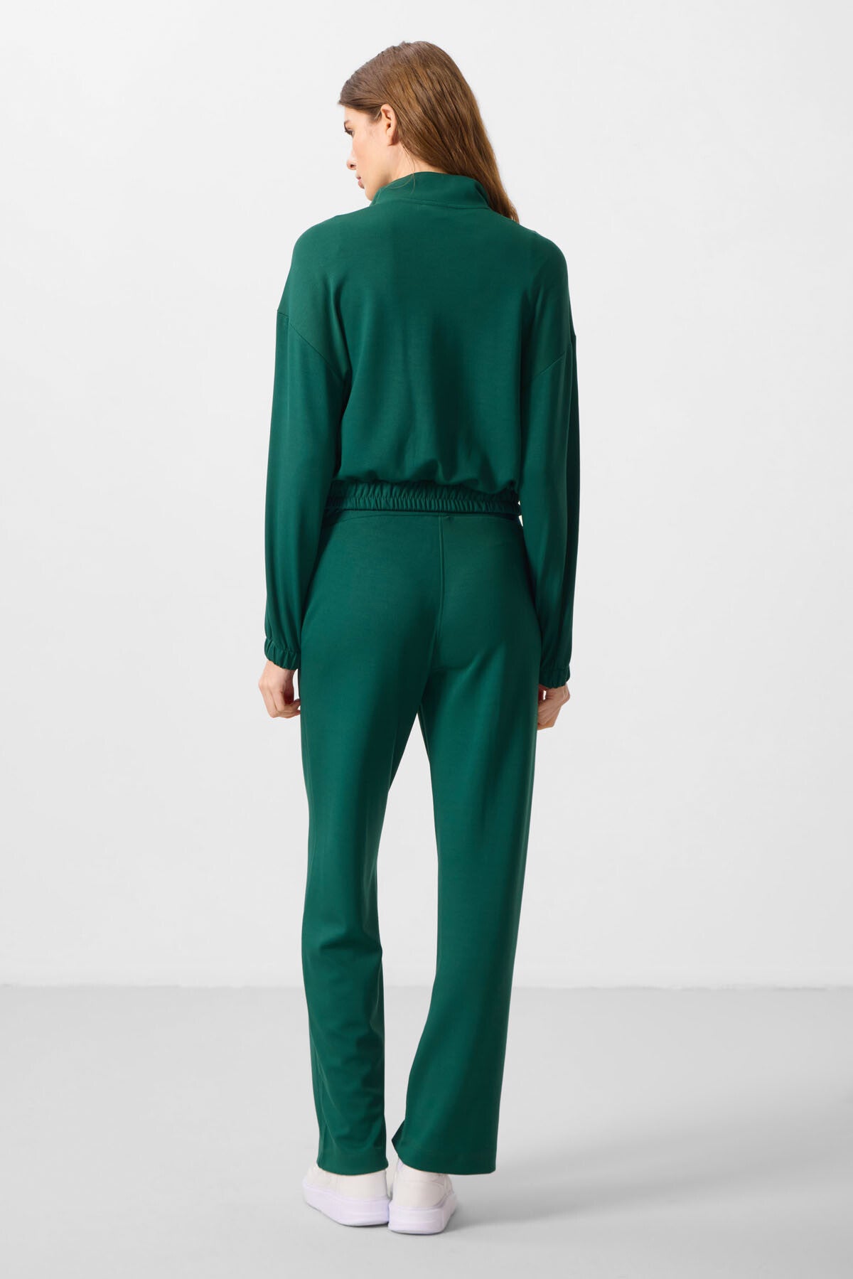 Yeşil Yumuşak Dokulu Dik Yaka Oversize Lastikli Kadın Eşofman Takım - 95349