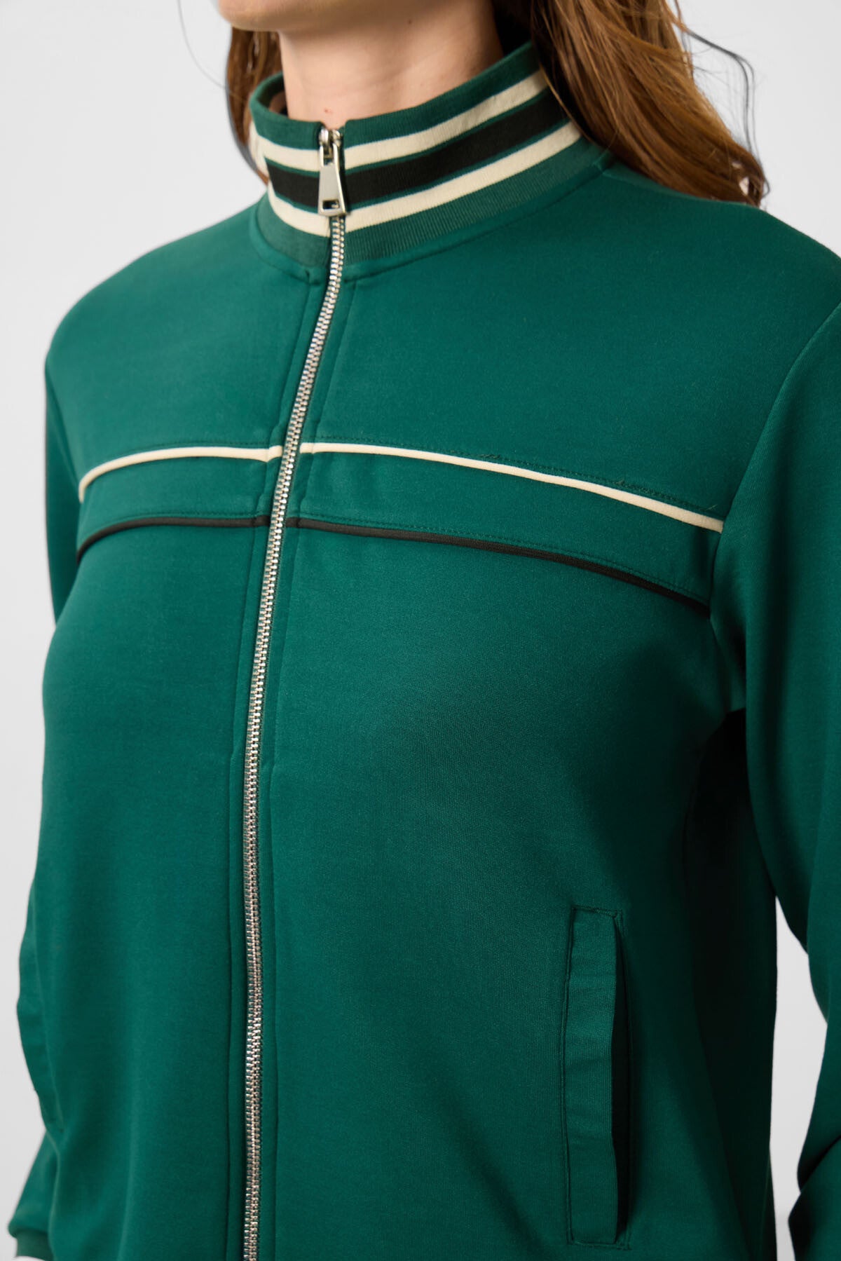 Yeşil Yumuşak Dokulu Triko Dik Yaka Oversize Kadın Eşofman Takım - 95350