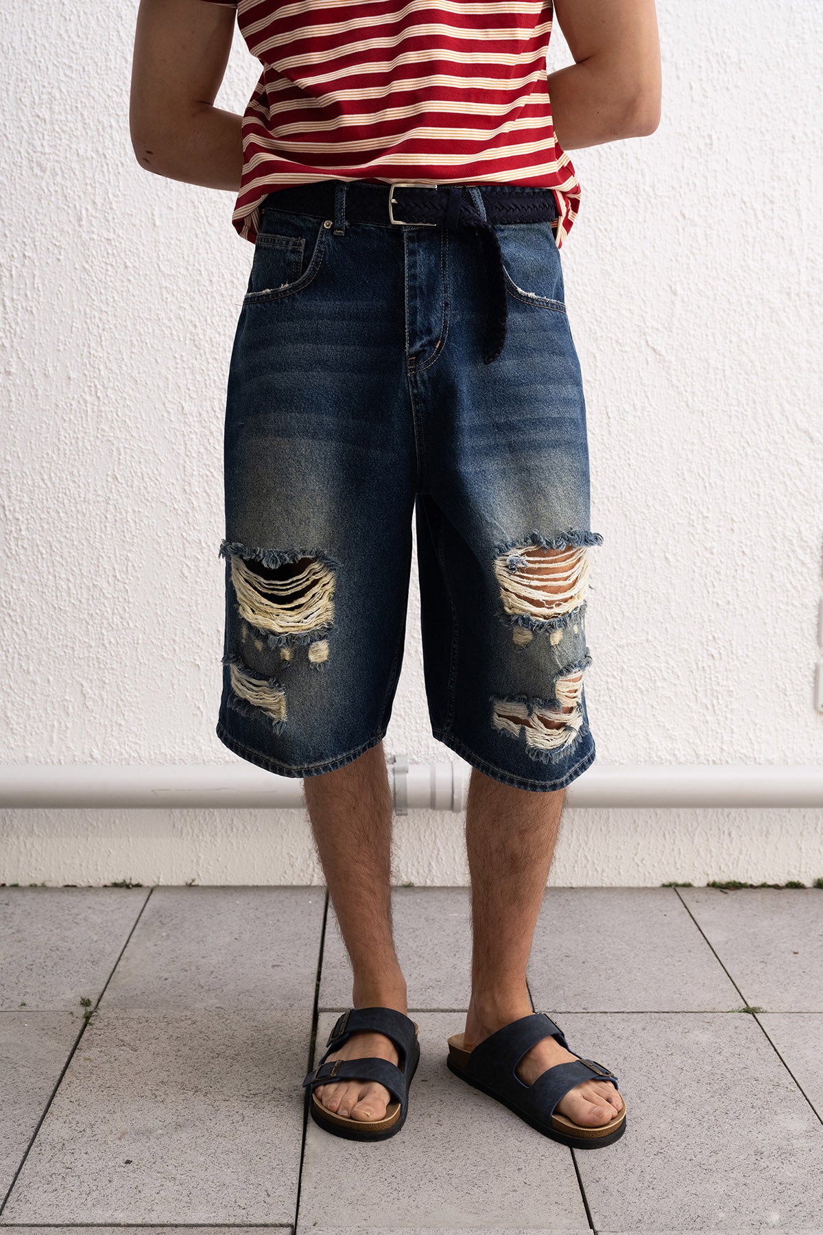 YIRTIKLI JEAN MAVİ ŞORT - MAVİ XXL