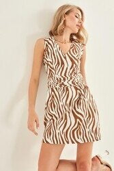 Zebra Desenli V Yaka Elbise