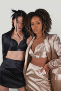 Strappy Crop Satin Fancy Bustier Black