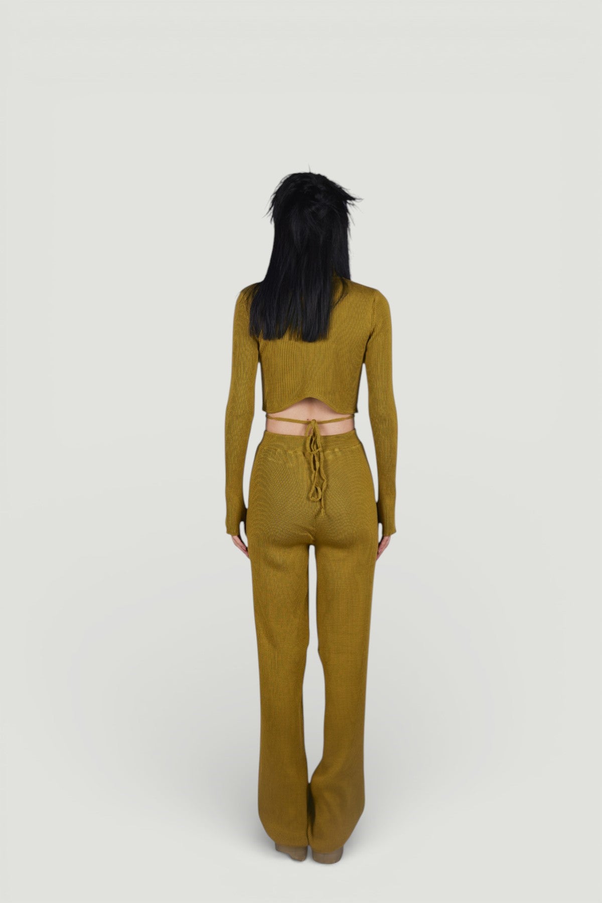 Lastikli Bel Geniş Paça Esnek Feels Triko Pantolon Yeşil