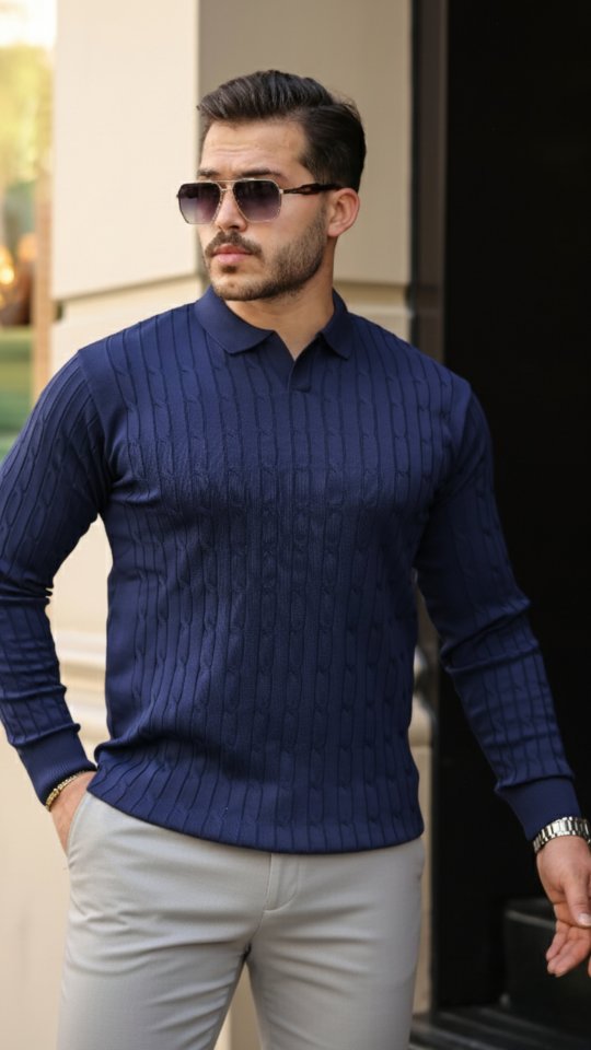 Erkek Saç örgü Desenli Uzun Kollu Triko