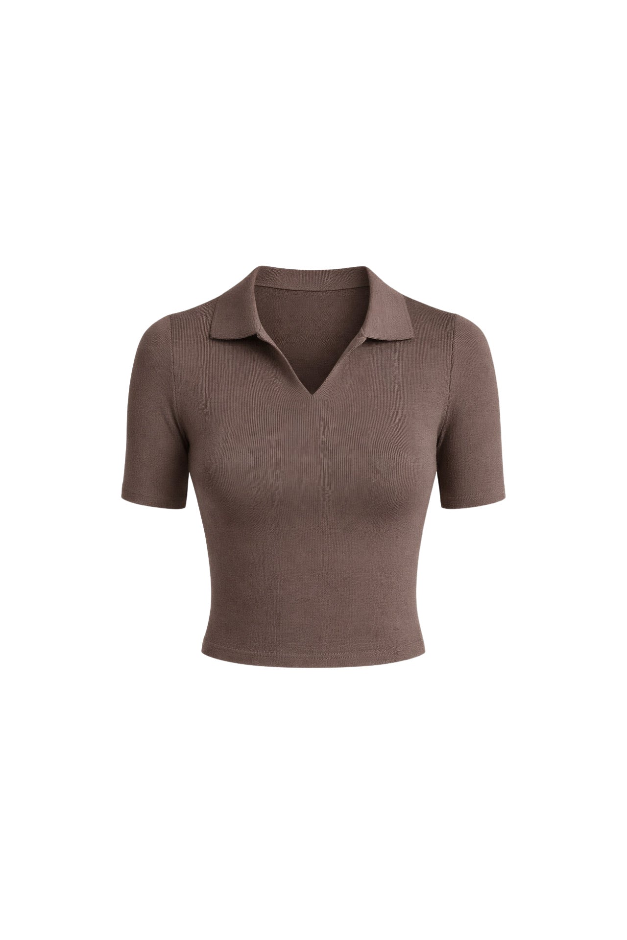 Polo Yaka Bej Triko Crop Bluz