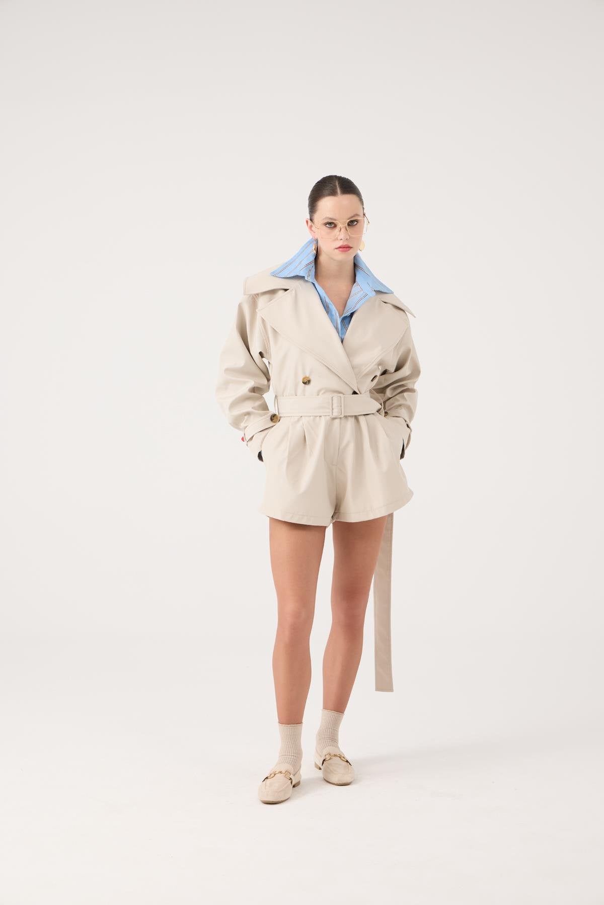 Trençkot Görünümlü Kemerli Regan Tulum Bej