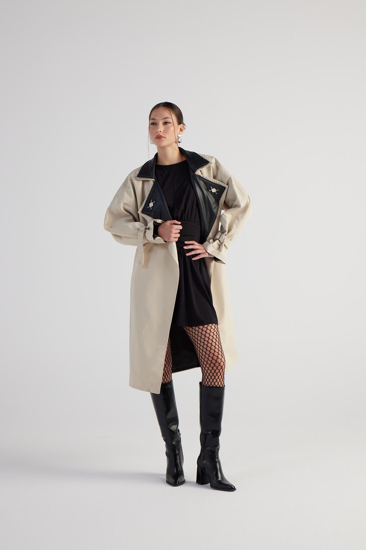 Maxi Boy Kemerli Cloak Trençkot Bej