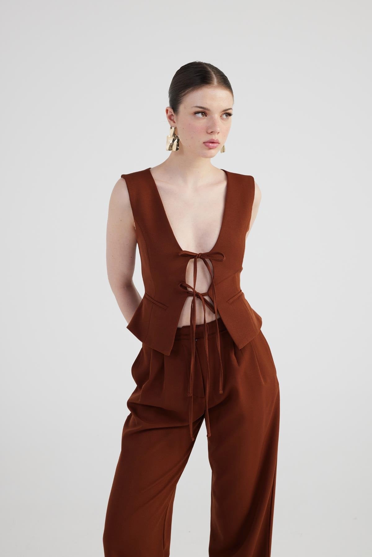 Frida Yelek Kahve Kahve L