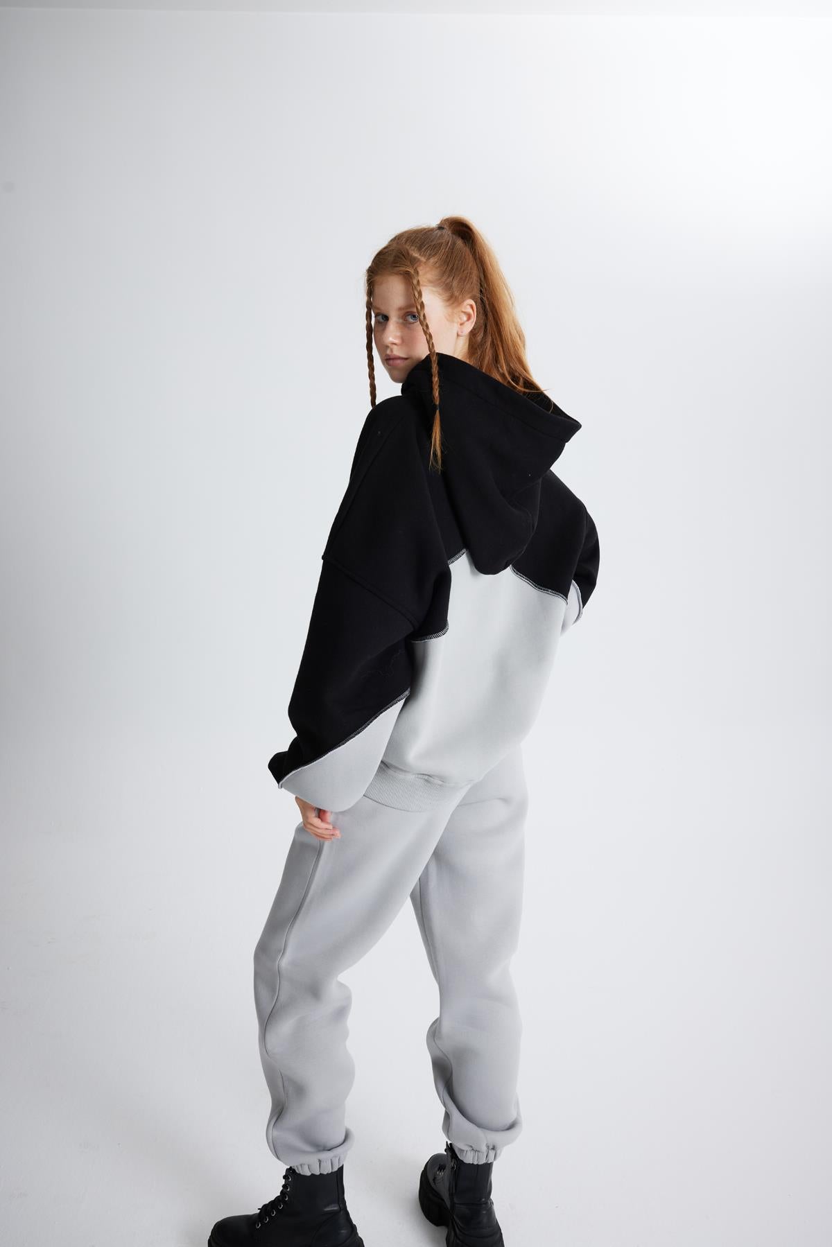 Şardonlu 3 İplik Kumaş Oversize Kapişonlu Revenge Sweatshirt Gri