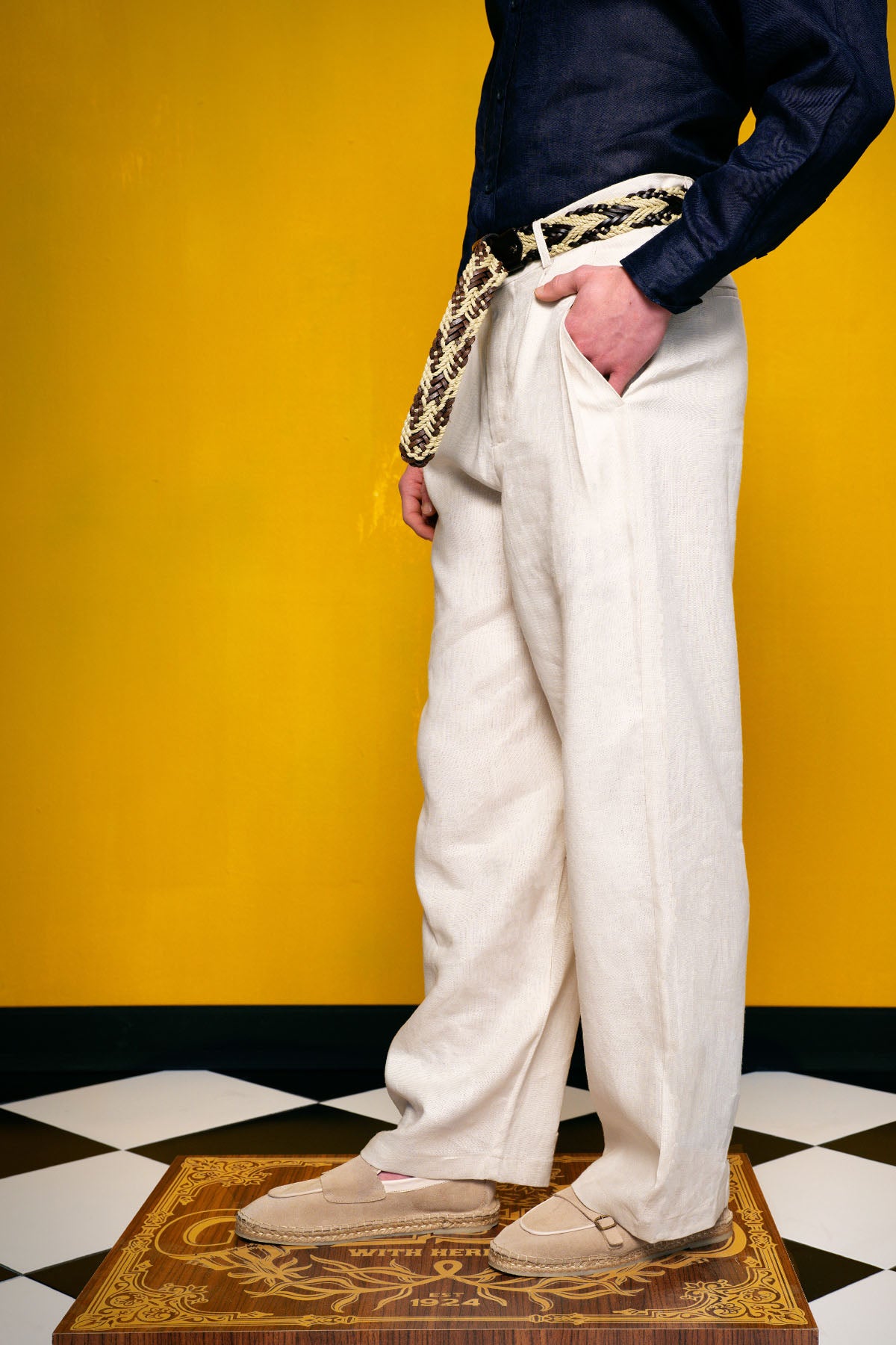 %100 KETEN BEJ  PANTOLON - BEJ L