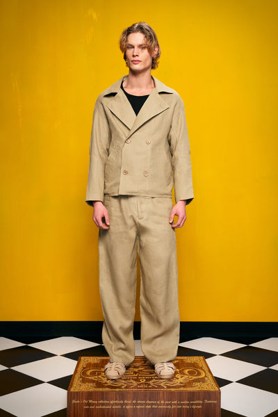 100% Linen Double-Breasted Khaki Jacket