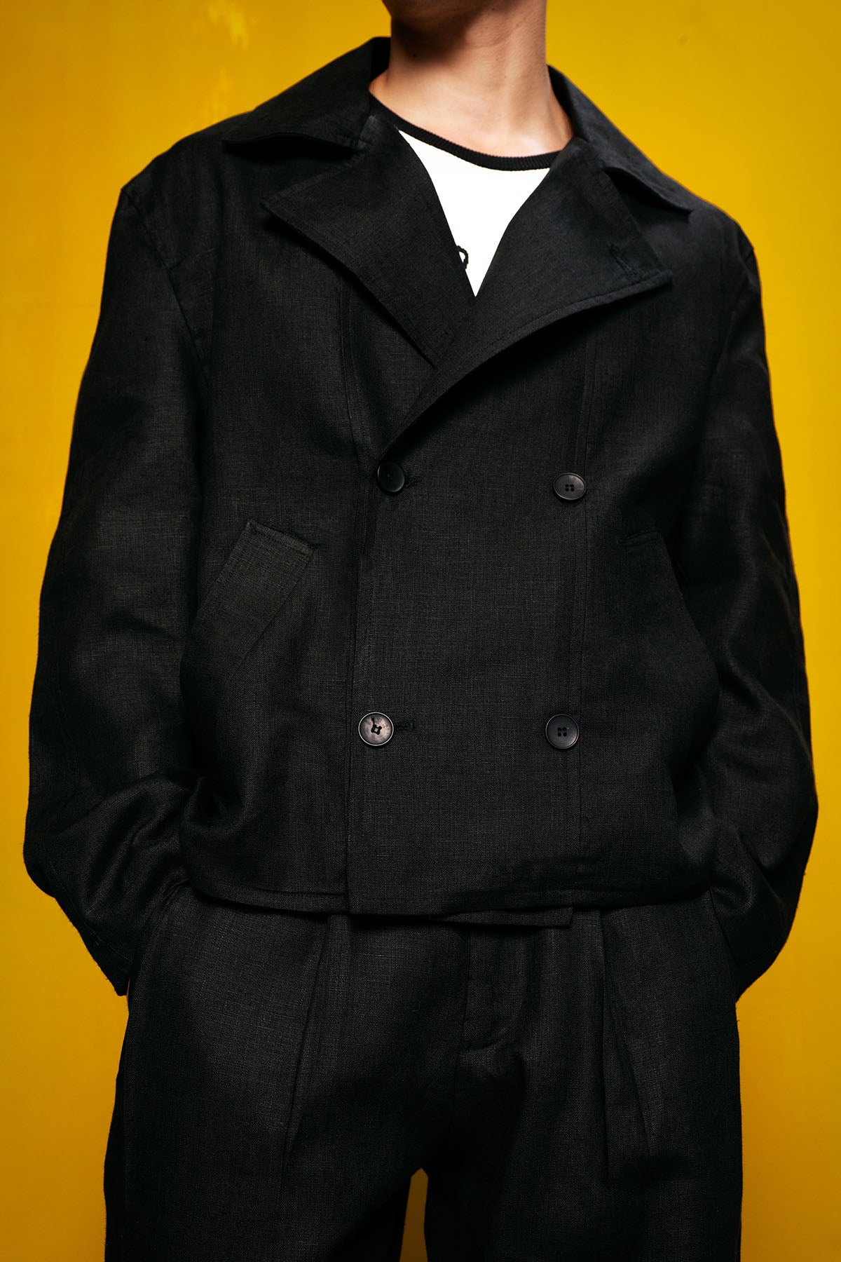 %100 KETEN KRUVAZE SİYAH CEKET - SİYAH M