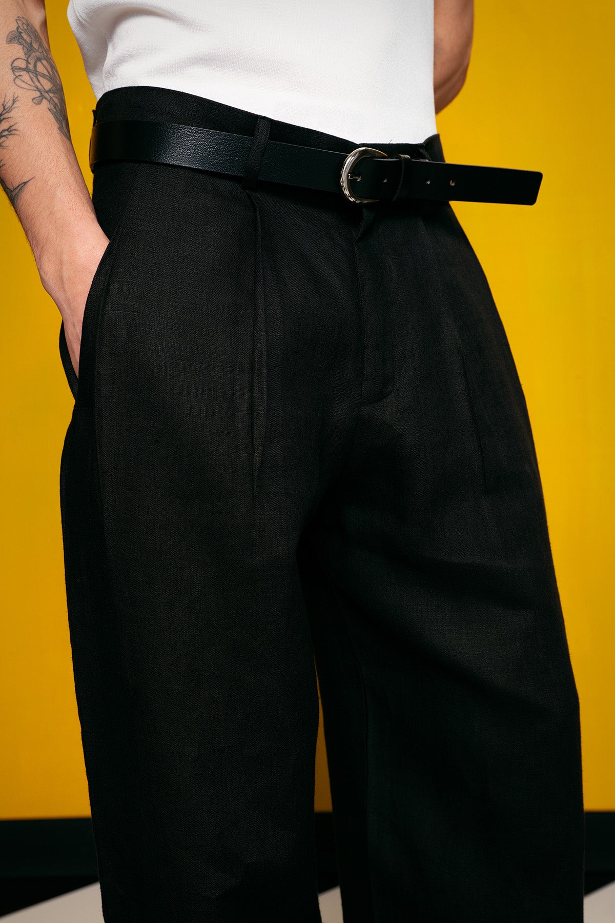 %100 KETEN SİYAH PANTOLON - SİYAH S