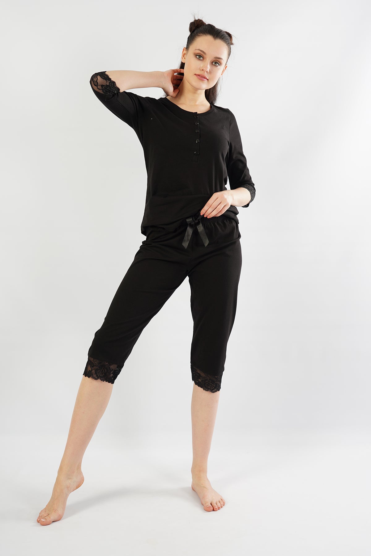 BAYAN P.SUPREM PATLI 3/4KOL ETEGI OVAL DANTELLI KAPRI TAKIM