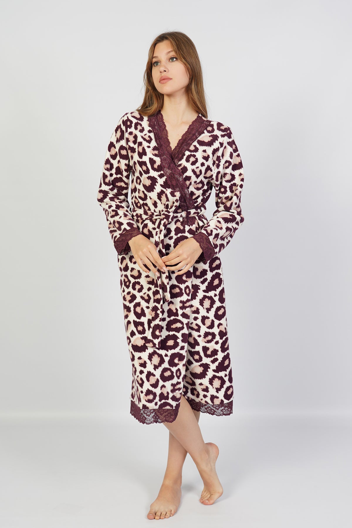 Woman Fleece Leopard Dressing Gown