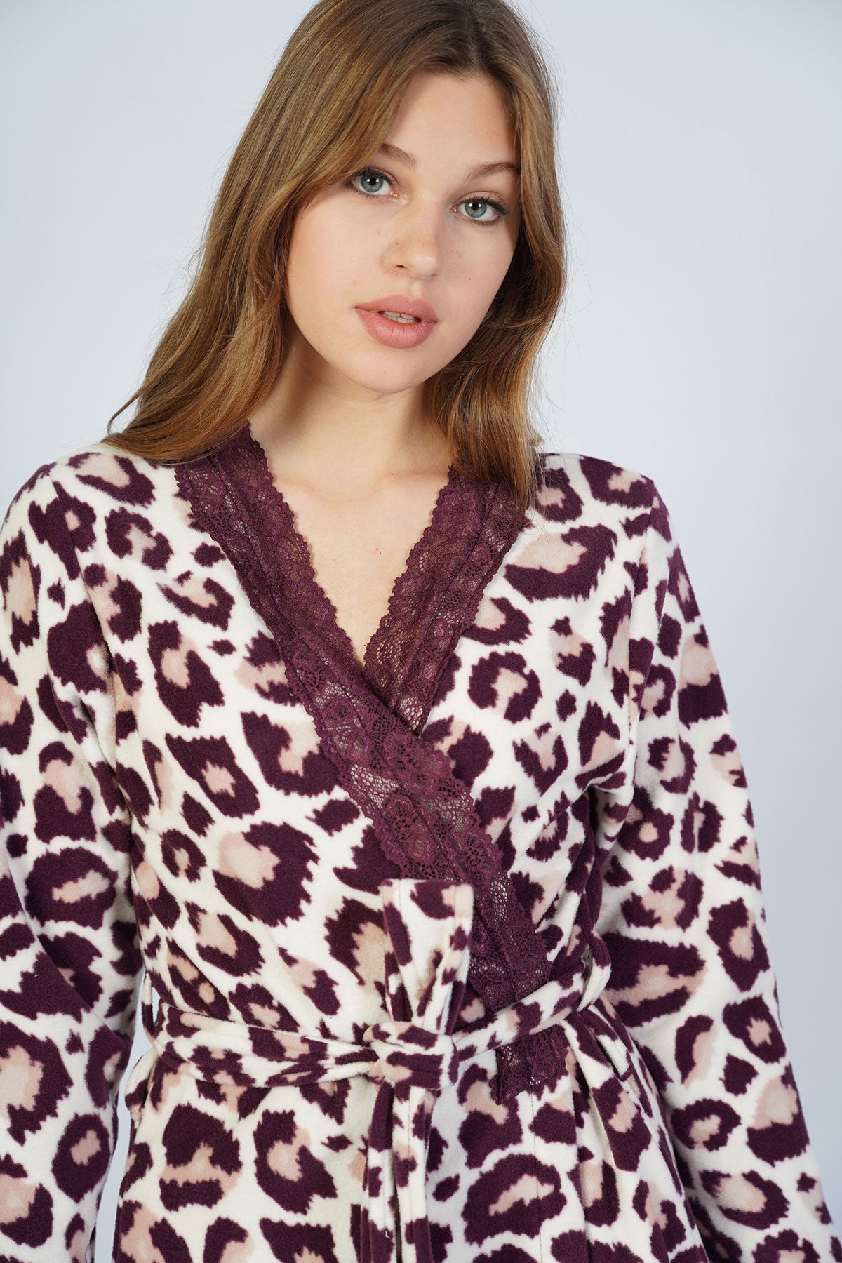 Woman Fleece Leopard Dressing Gown