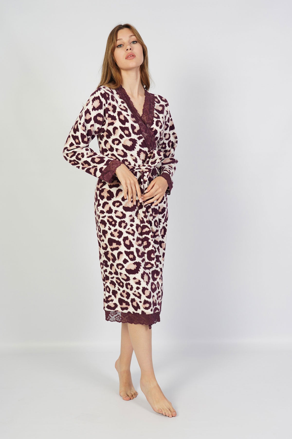 Woman Fleece Leopard Dressing Gown