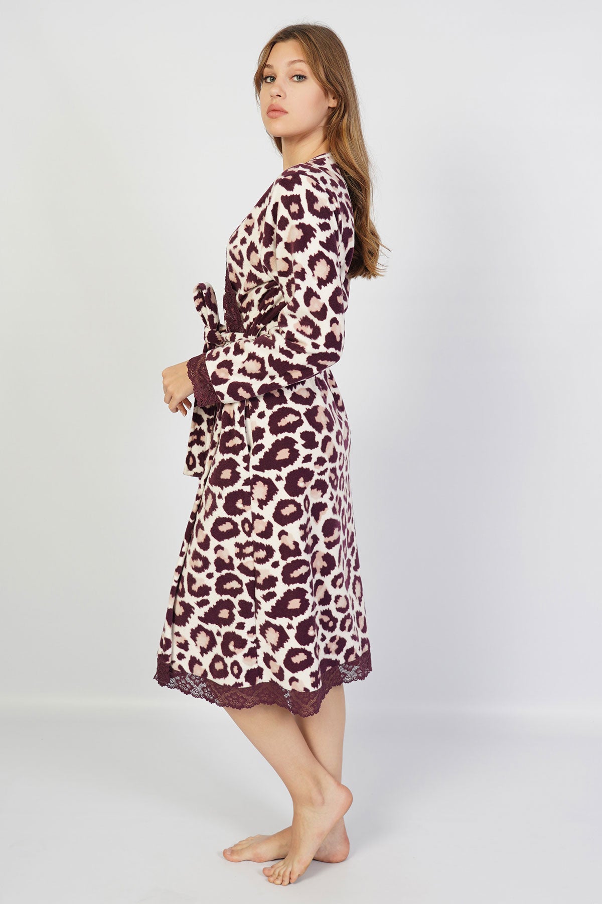 Woman Fleece Leopard Dressing Gown