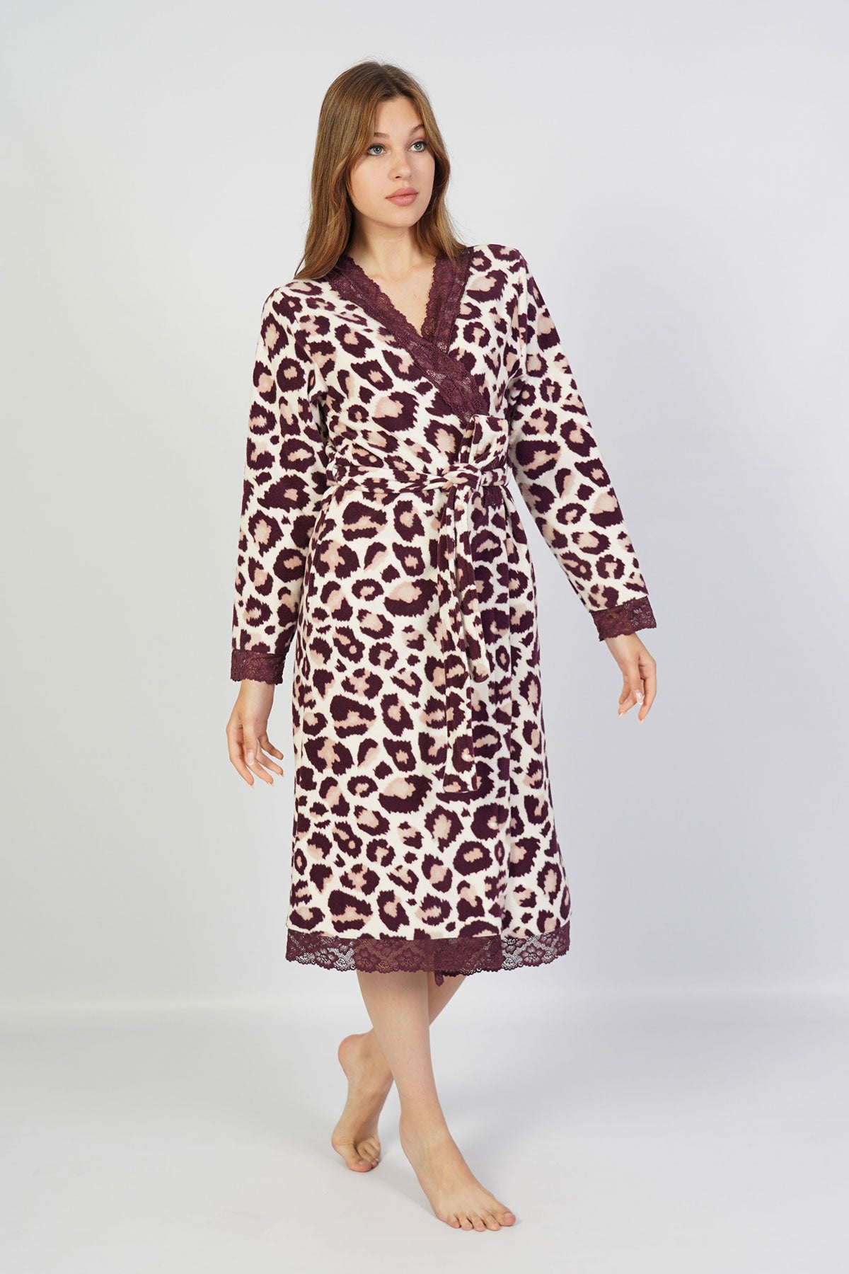 Woman Fleece Leopard Dressing Gown