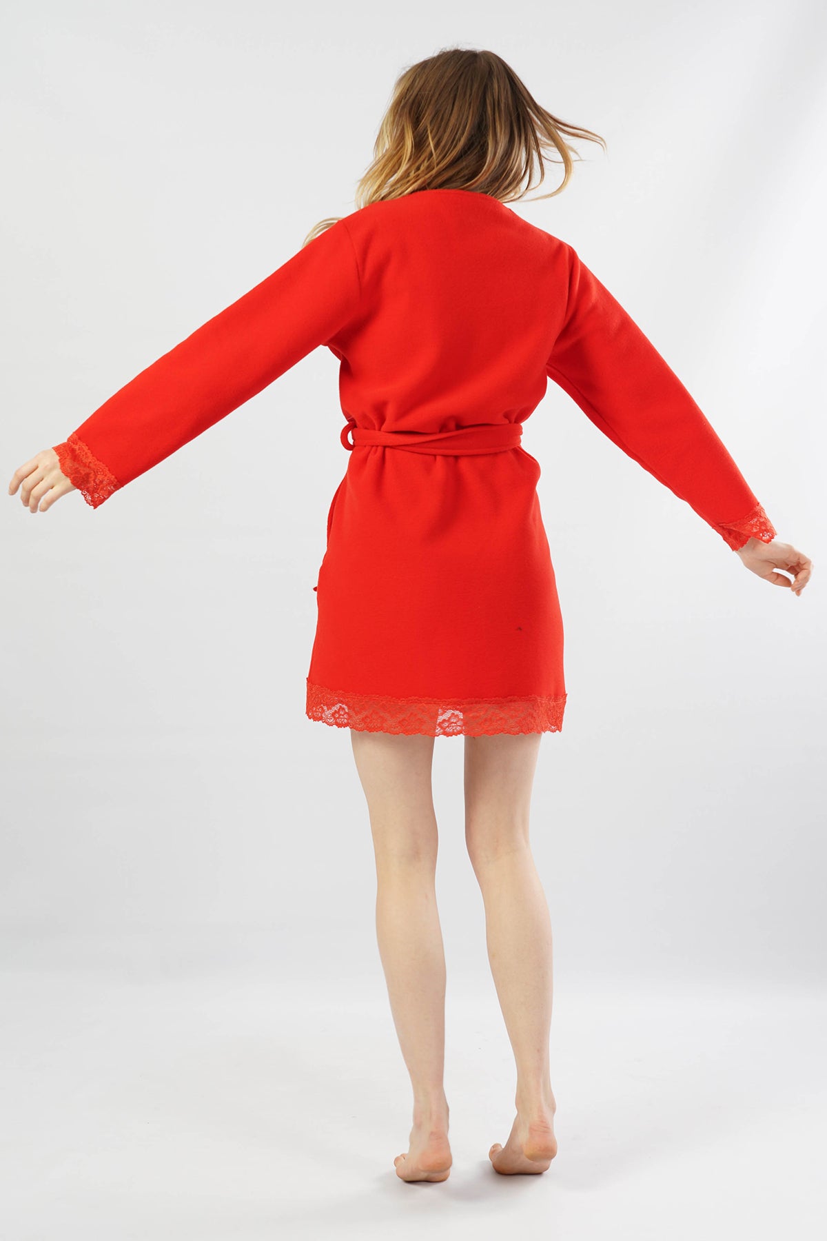 Woman Red Lace Dressing Gown