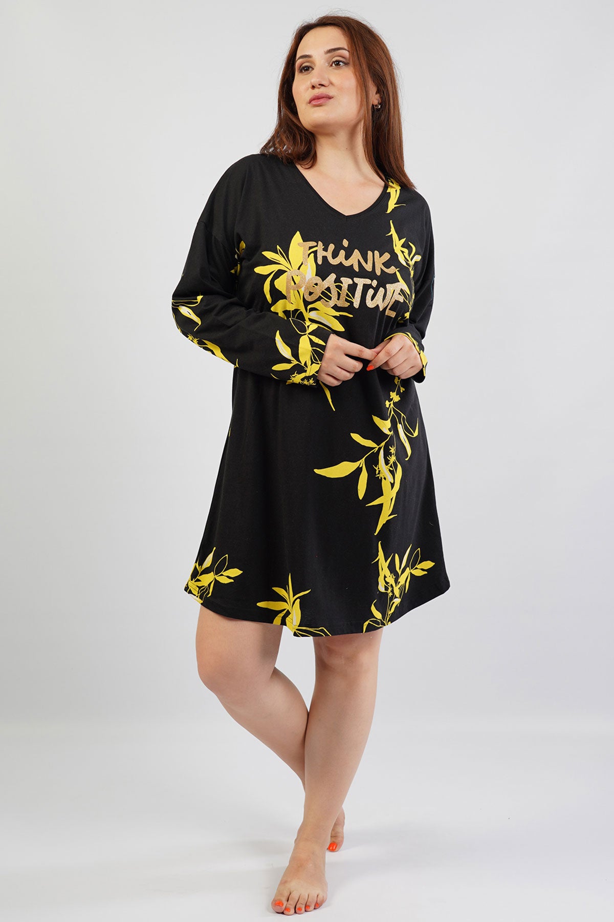 Woman Big Size Yellow Flower Tunic