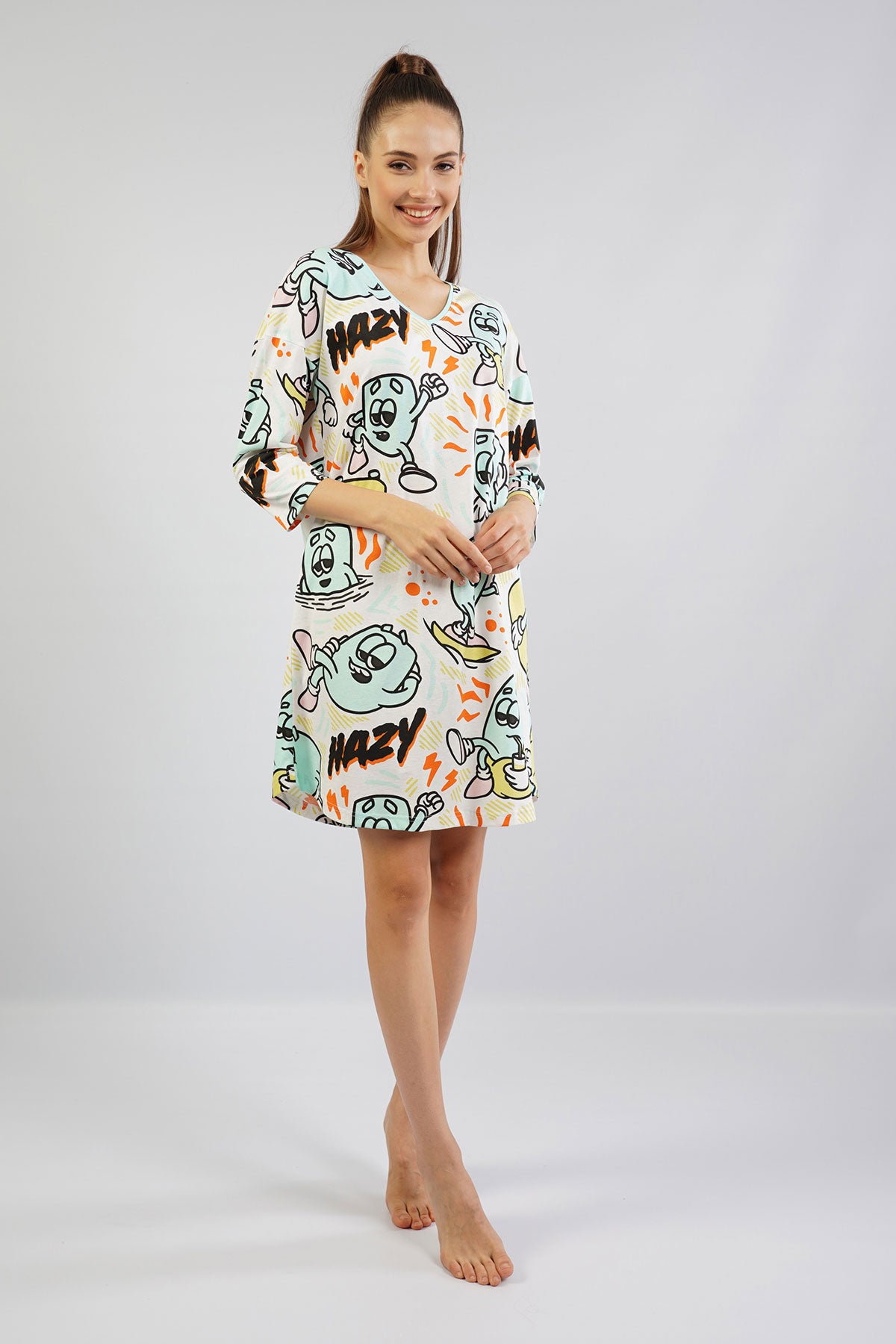 BAYAN P.SUPREM V YAKA 3/4 KOL ETEGI OVAL TUNIK