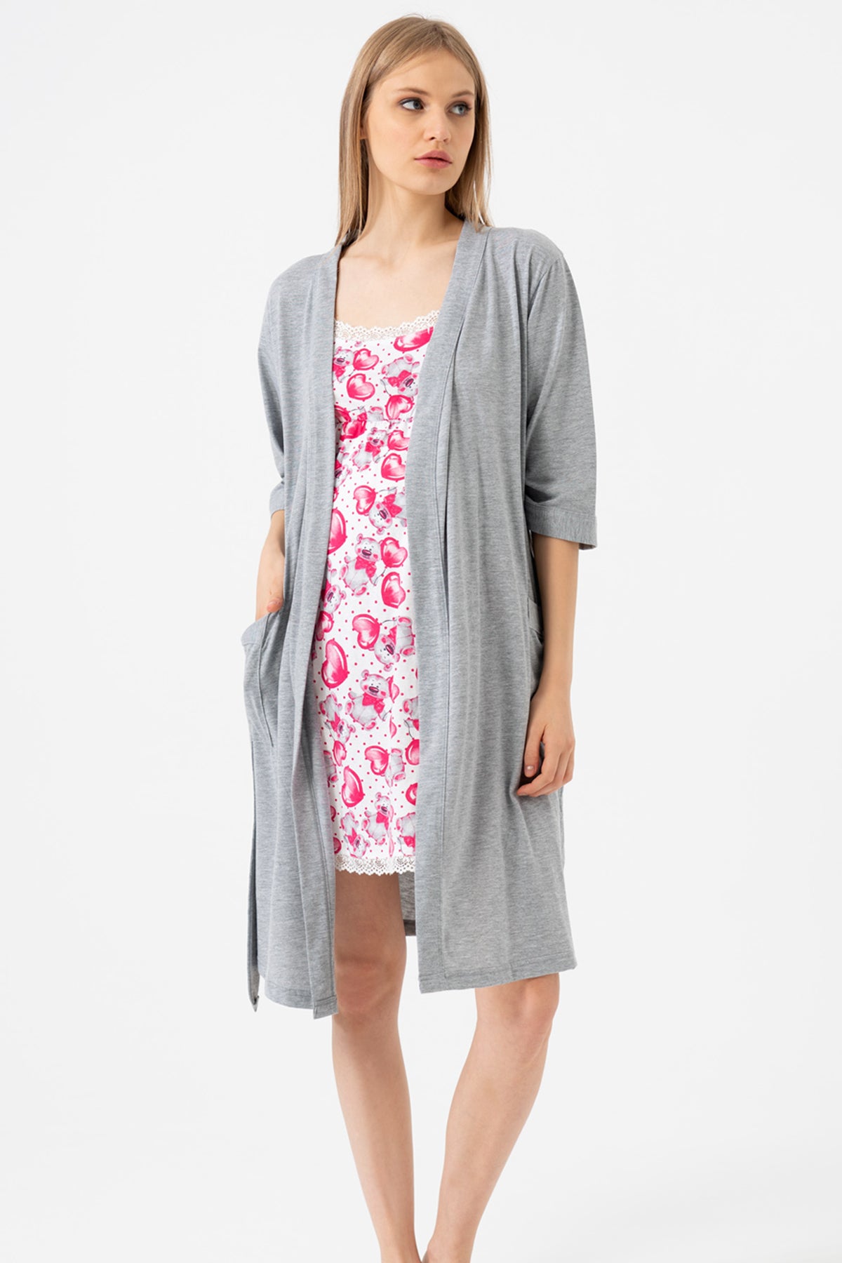Woman Cerise Pregnant Dressing Gown Set