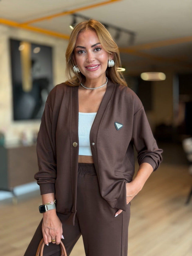 Kadın Modal Kumaş Arma Detay Hırka Pantolon Ikili Takım