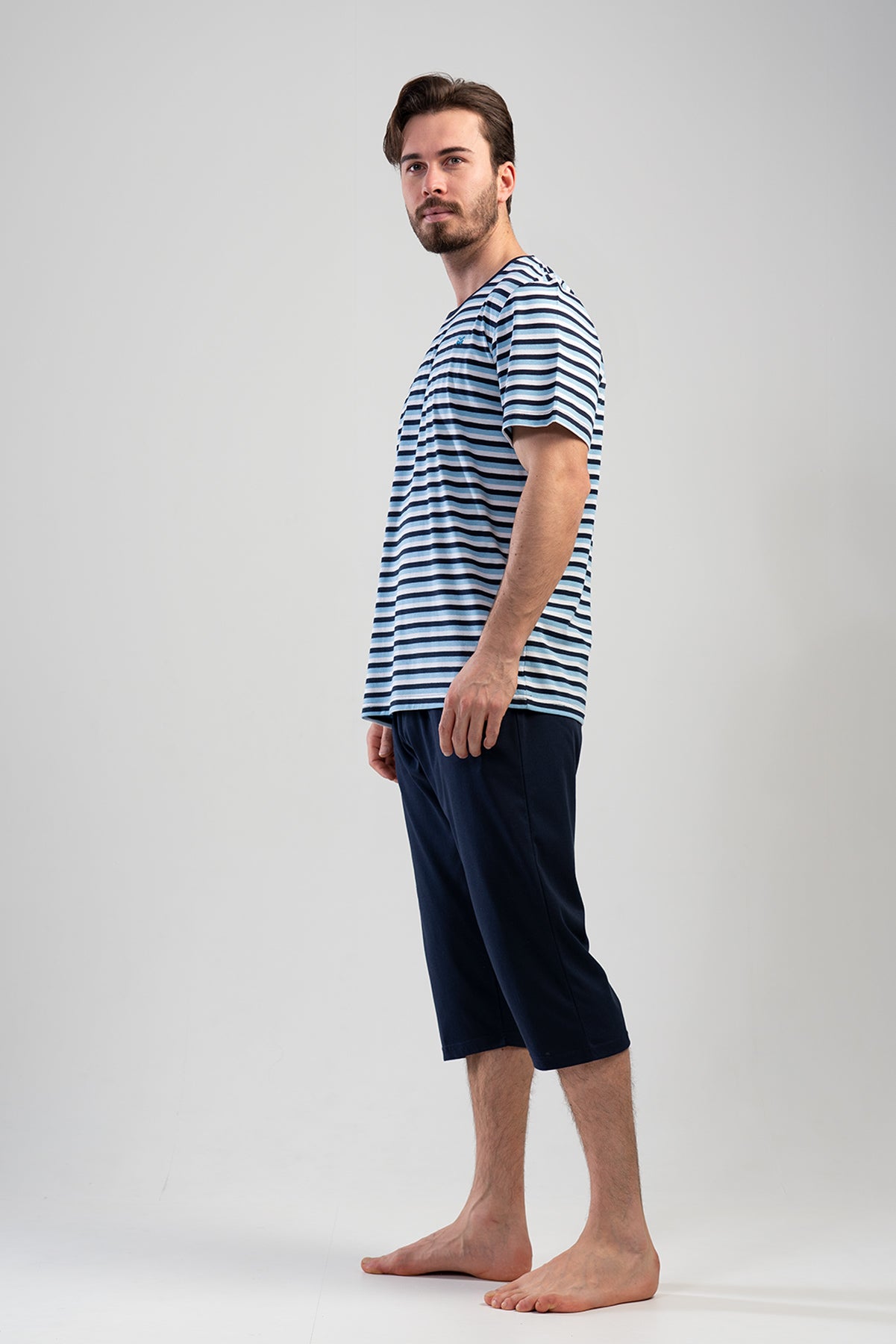 Man Big Size Dress Blues Capri Set