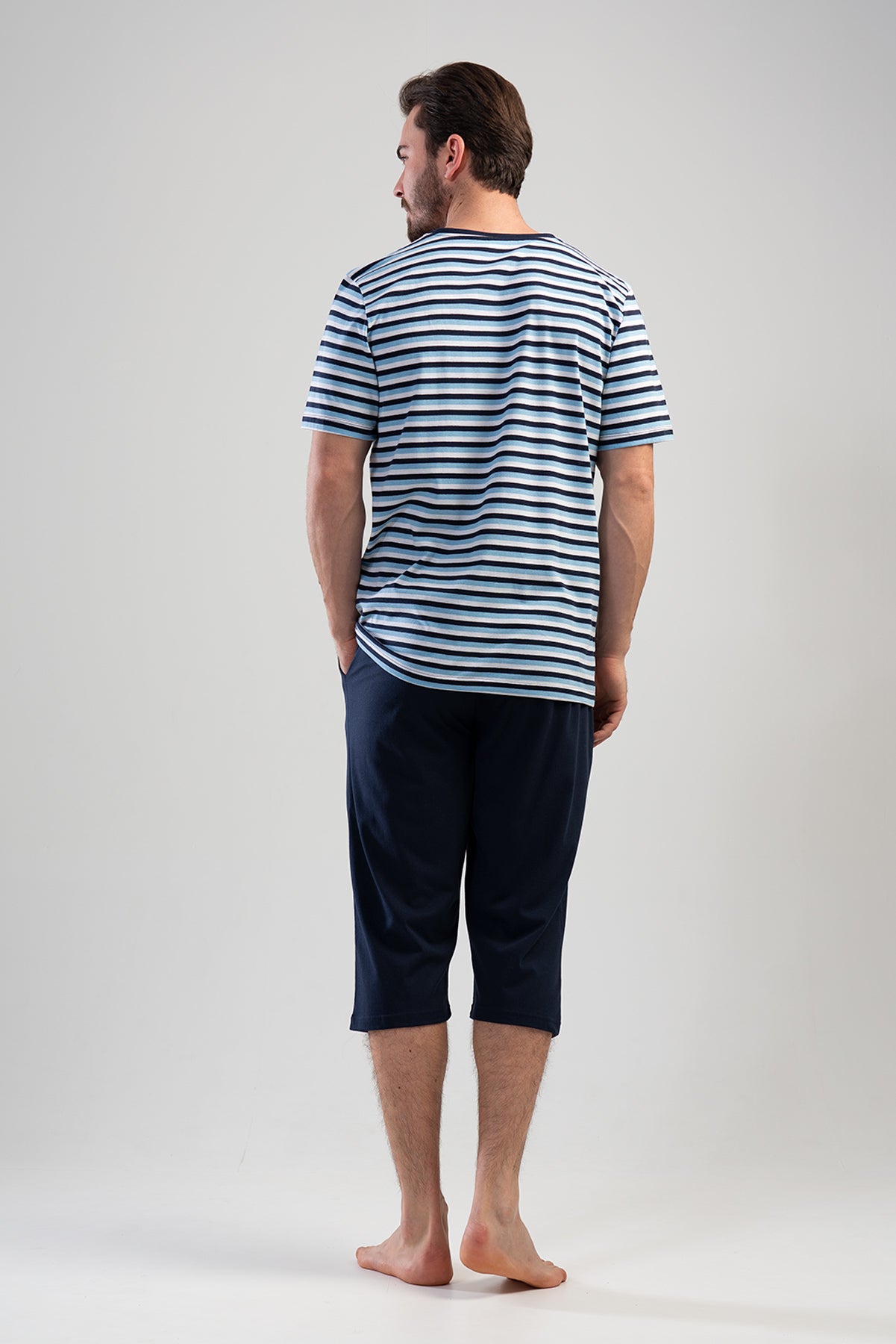 Man Big Size Dress Blues Capri Set
