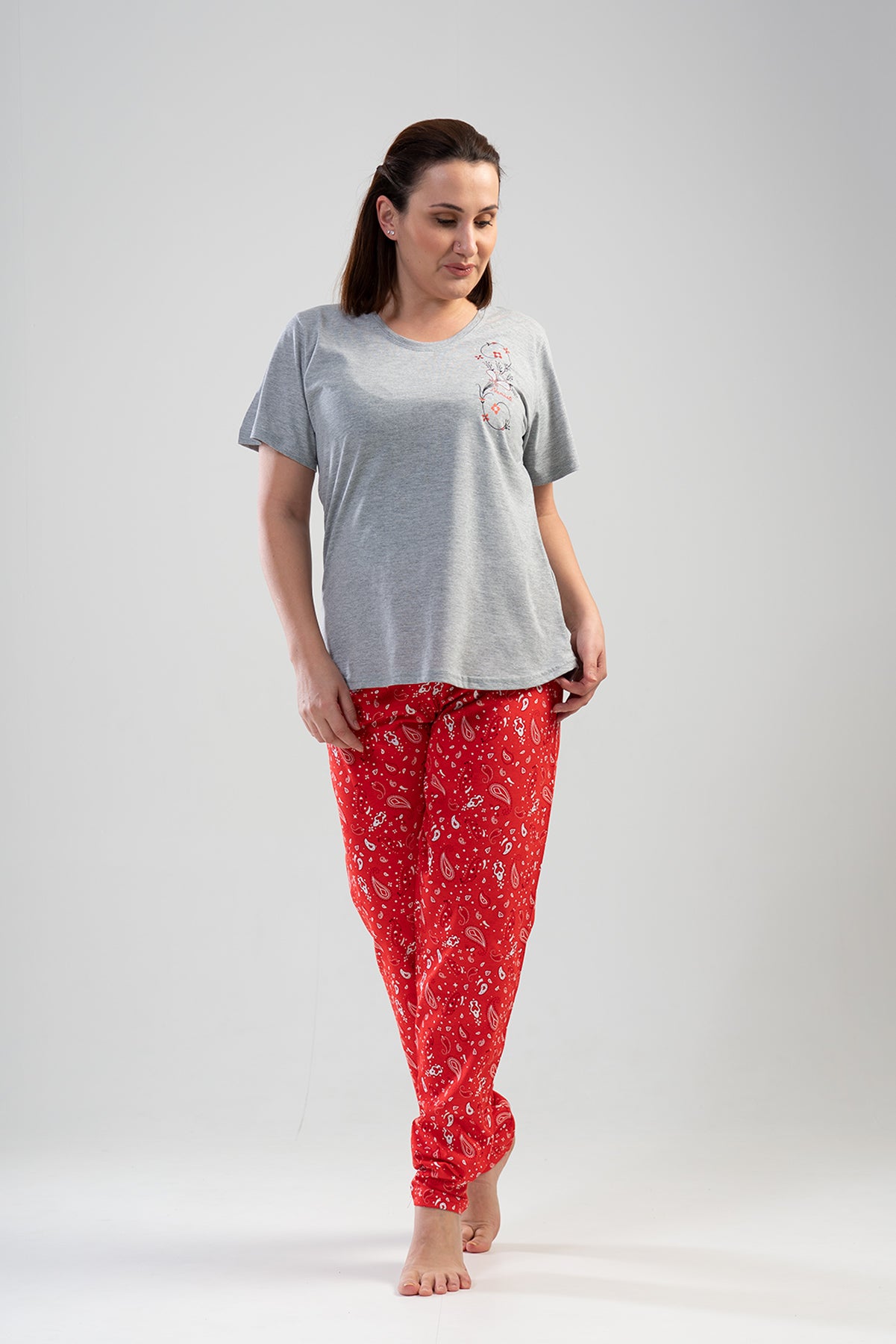 BAYAN P.SUPREM XXL O YAKA KISA KOL ETEGI OVAL PIJAMA TK