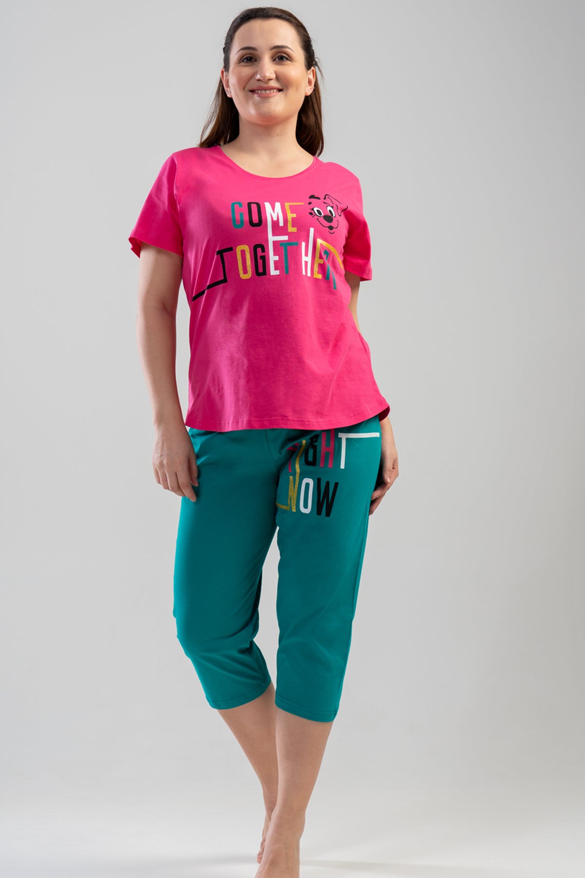 Woman Big Size Fuchsia Capri Set