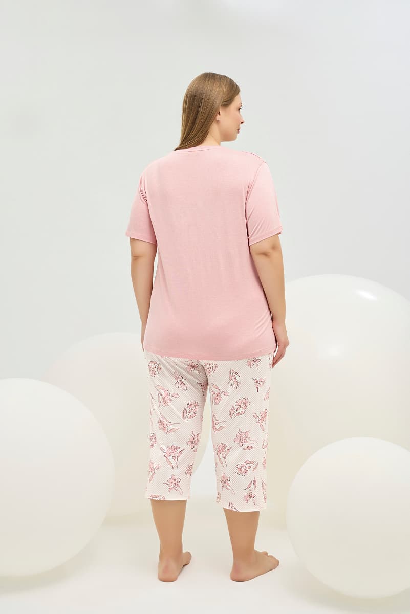 16712 Kadın Taş Baskılı Big Size Kısa Pijama Takım