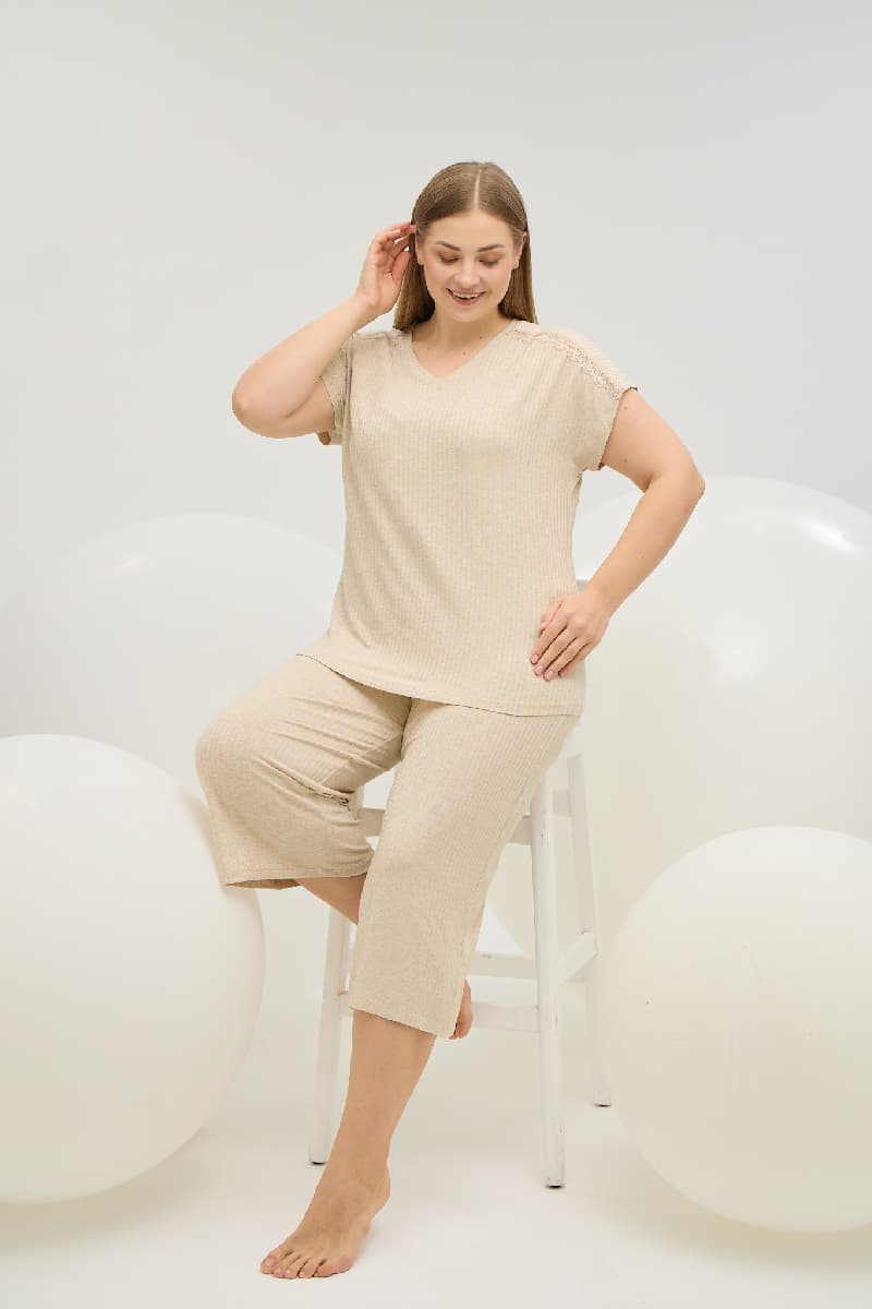 16848 Kadın Big Size Kapri Takım