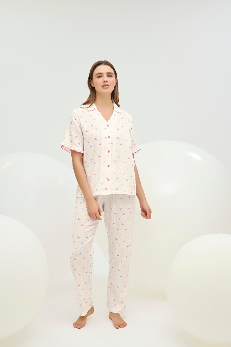 16840 Kadın Düğmeli Pijama Takım