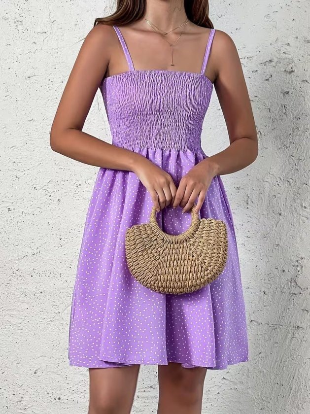 Women's Spaghetti Strap Pleated Patterned Short Supreme Dress