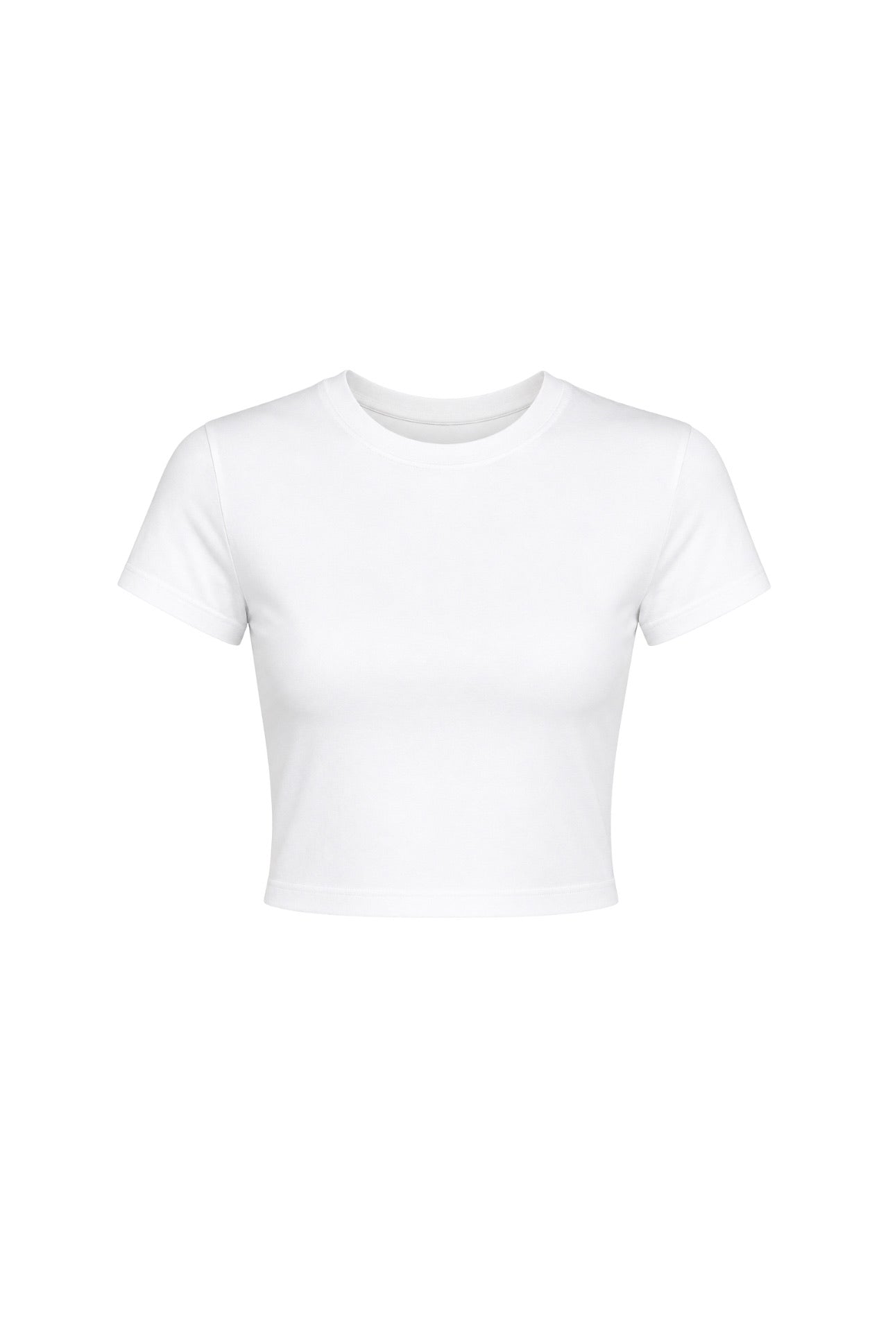 Bisiklet Yaka Likralı Beyaz Crop T-Shirt