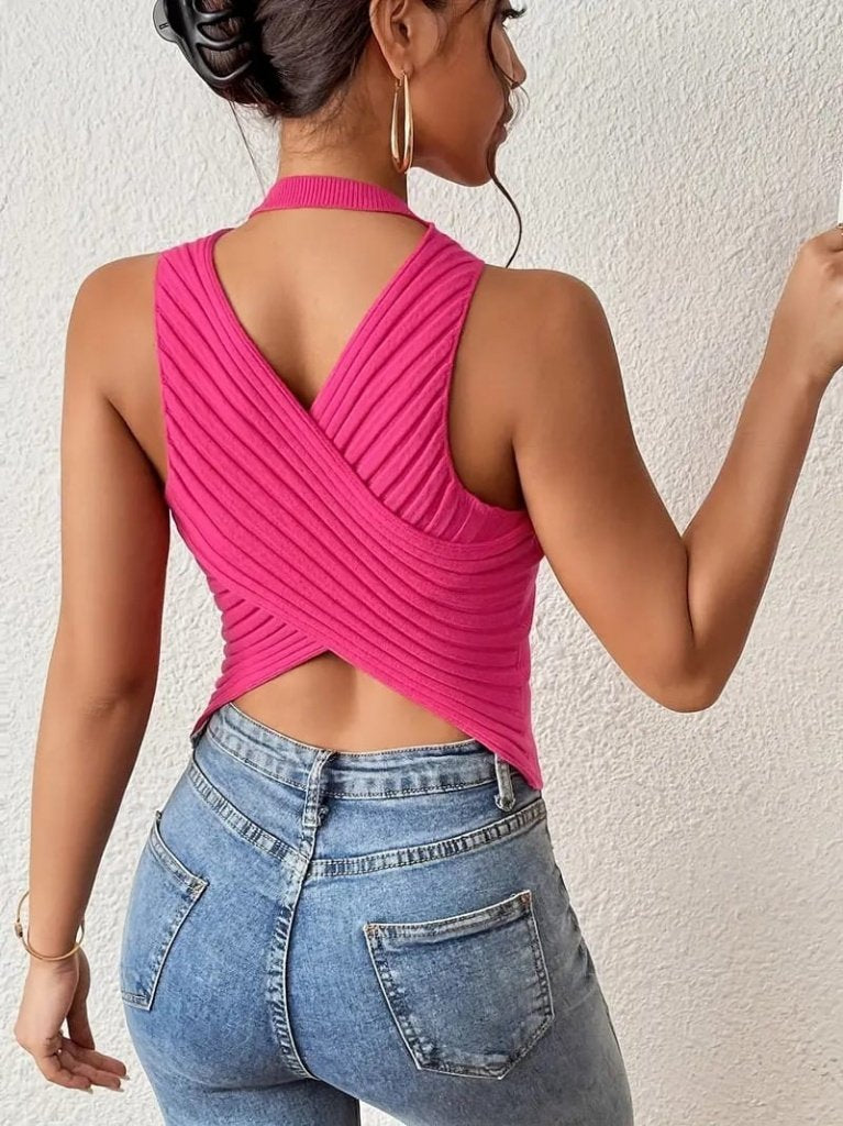 Kadın Sıfır Kol Sırt çapraz Detay Triko Bluz, 35775