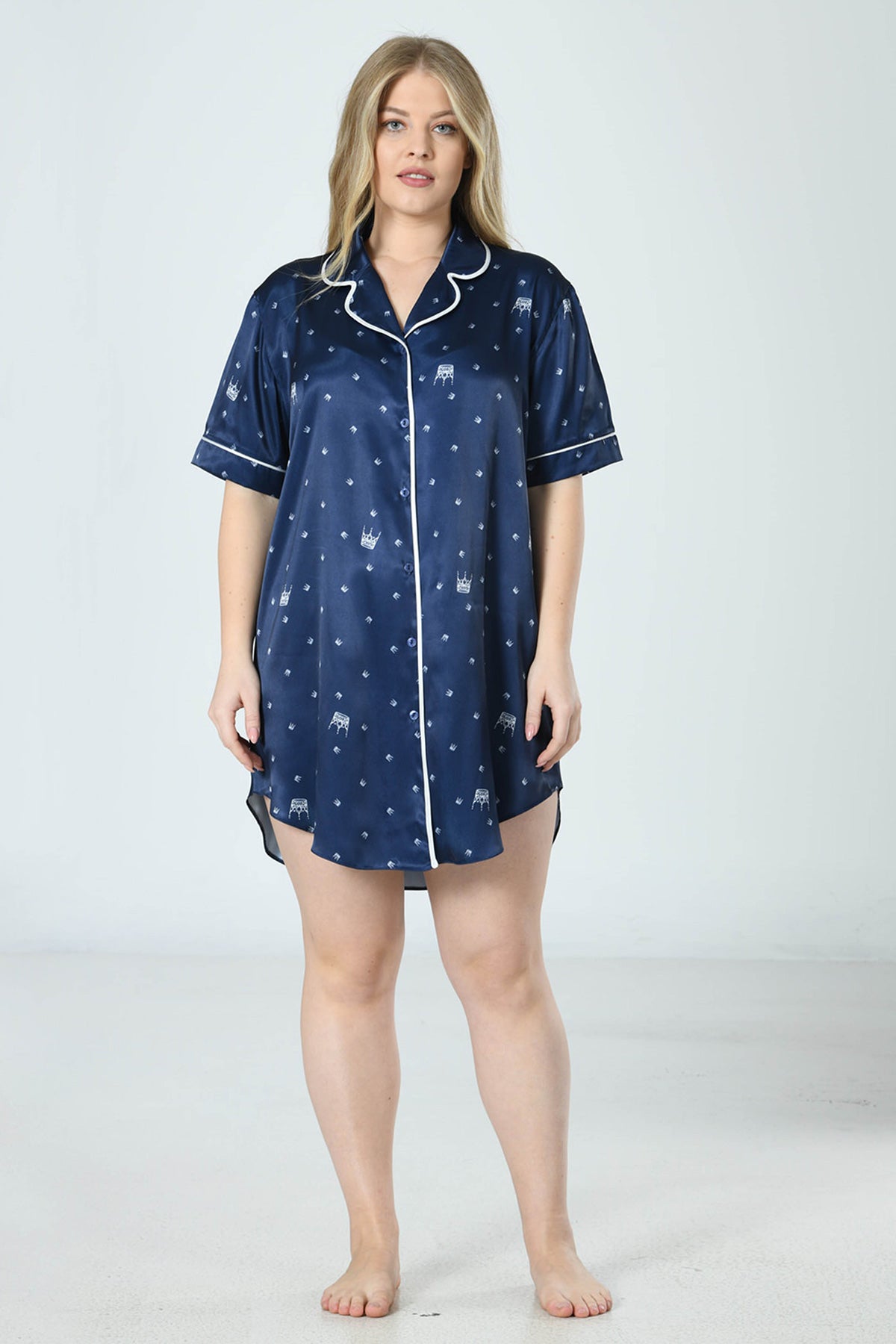 Woman Satin Big Size Dress Blues Shirt