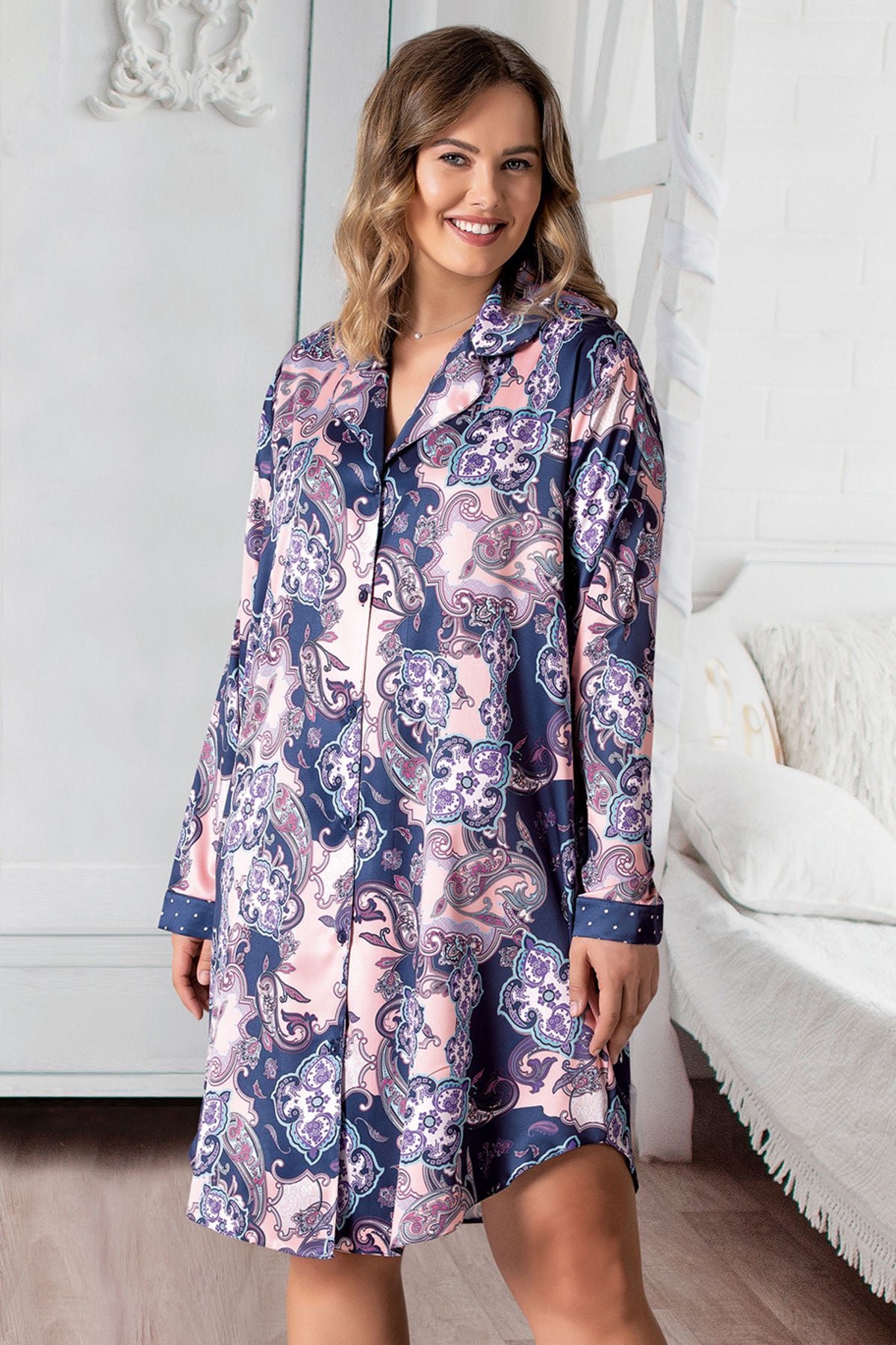 SATEN - GÖMLEK GECELİK BASKILI LYC