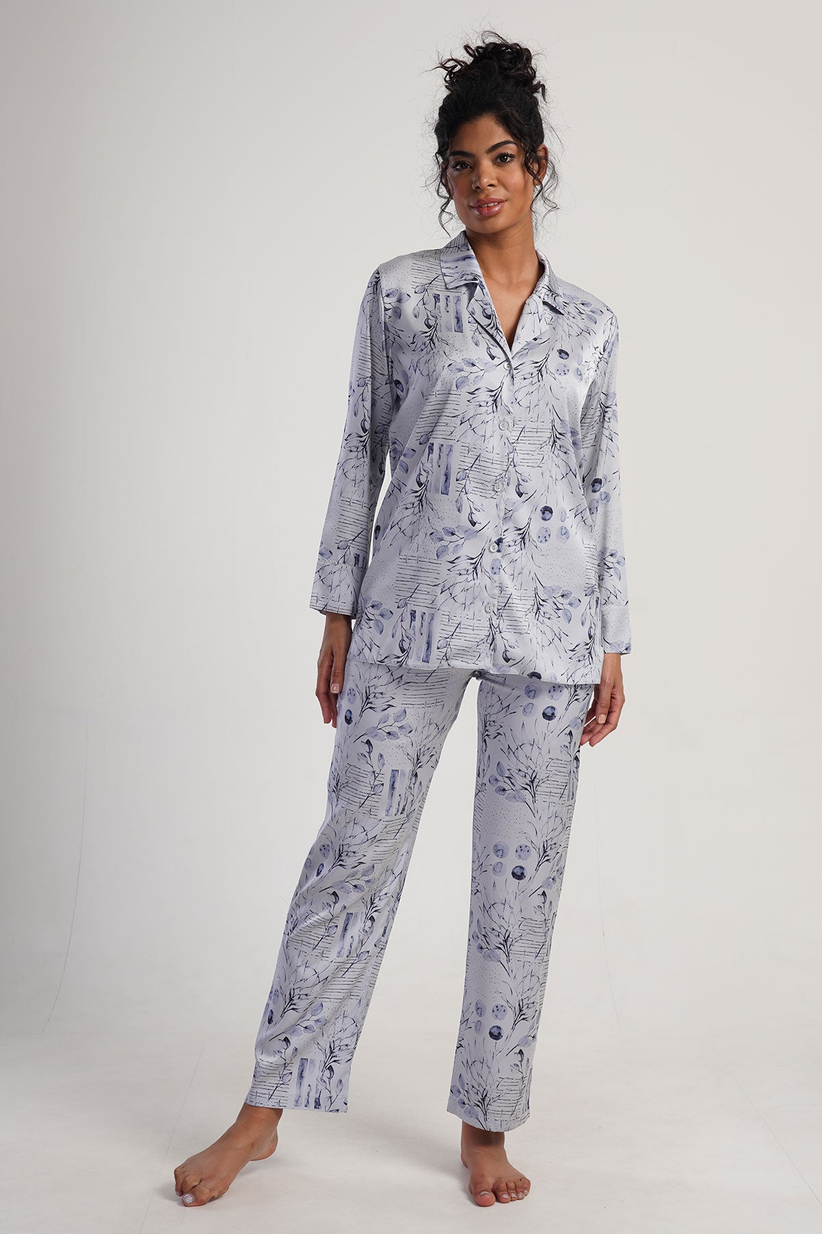 Woman Satin Blue Marin Pyjama Set
