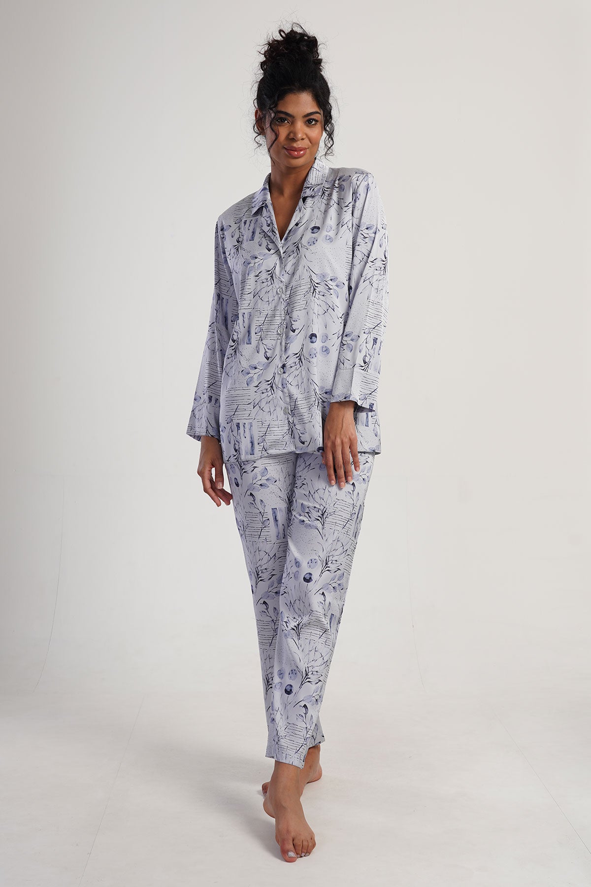 Woman Satin Blue Marin Pyjama Set