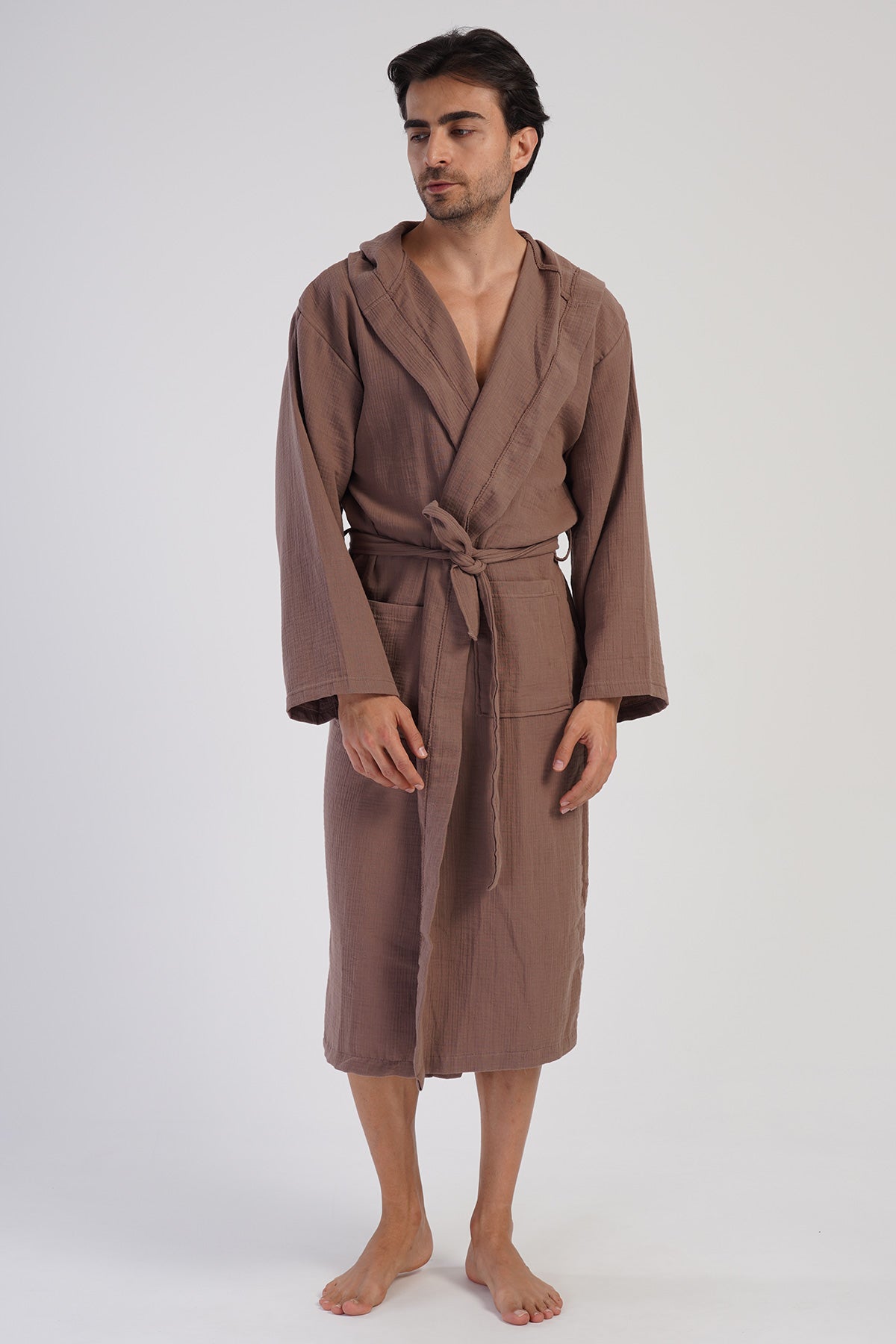 MUSLIN KAPSONLU UZUN BOY BAYAN BORNOZ