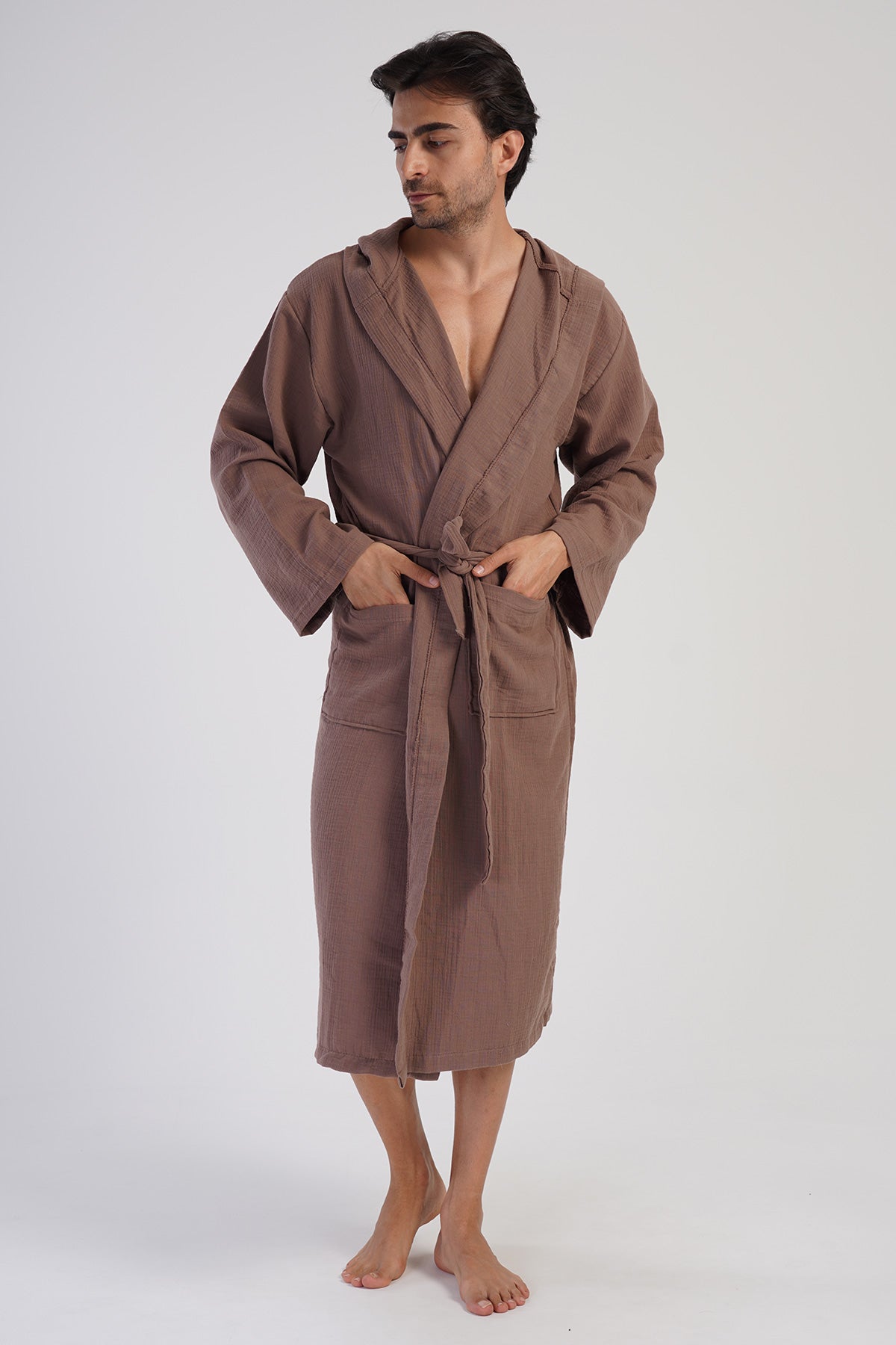 MUSLIN KAPSONLU UZUN BOY BAYAN BORNOZ