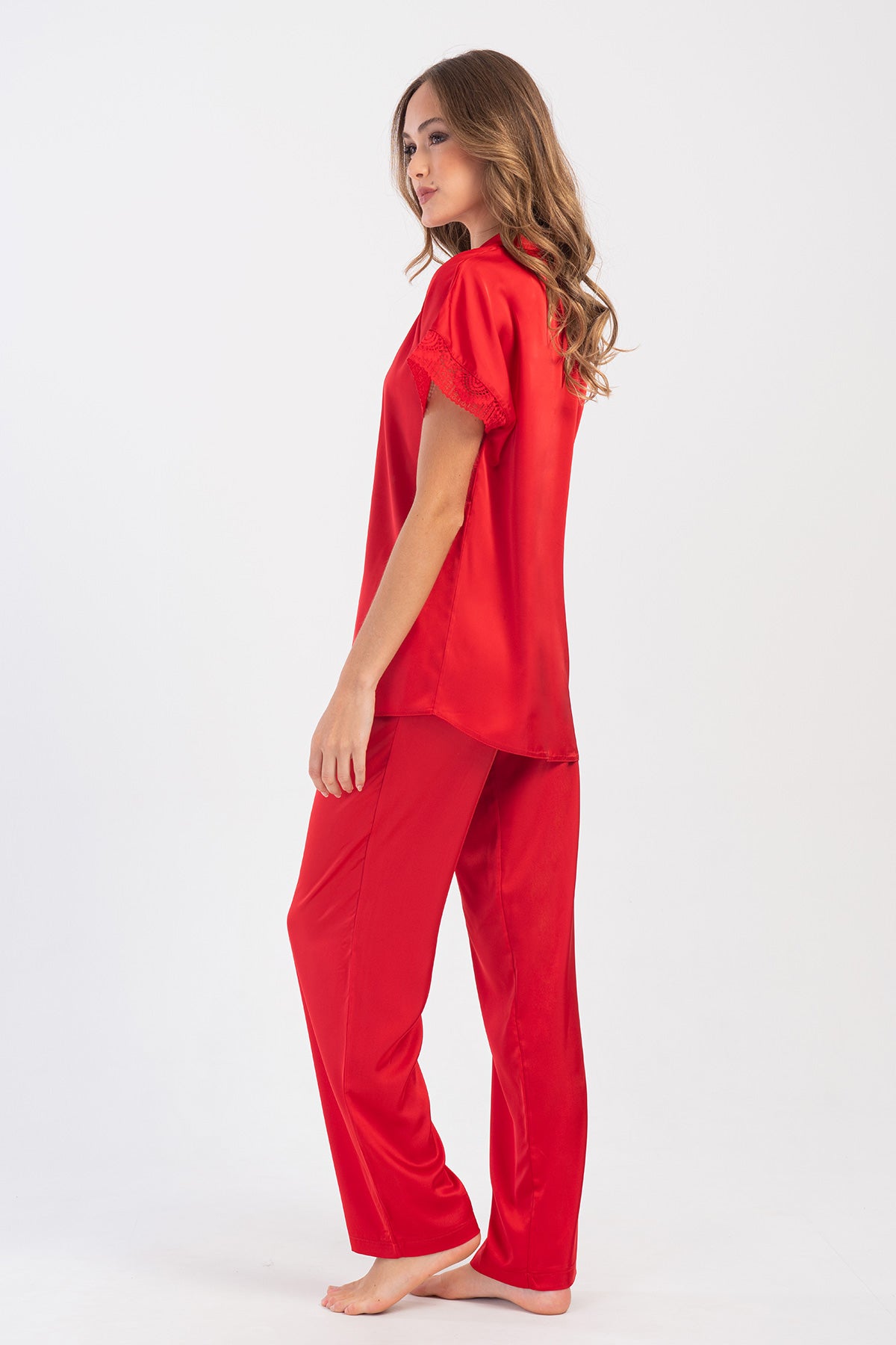 Woman Satin Exclusive Red Pyjama Set