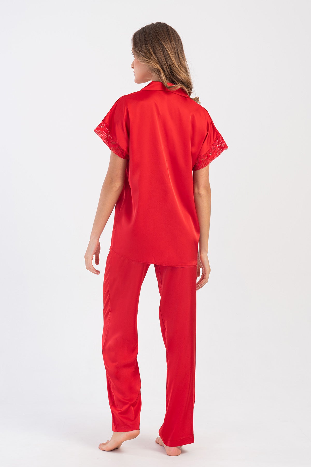 Woman Satin Exclusive Red Pyjama Set